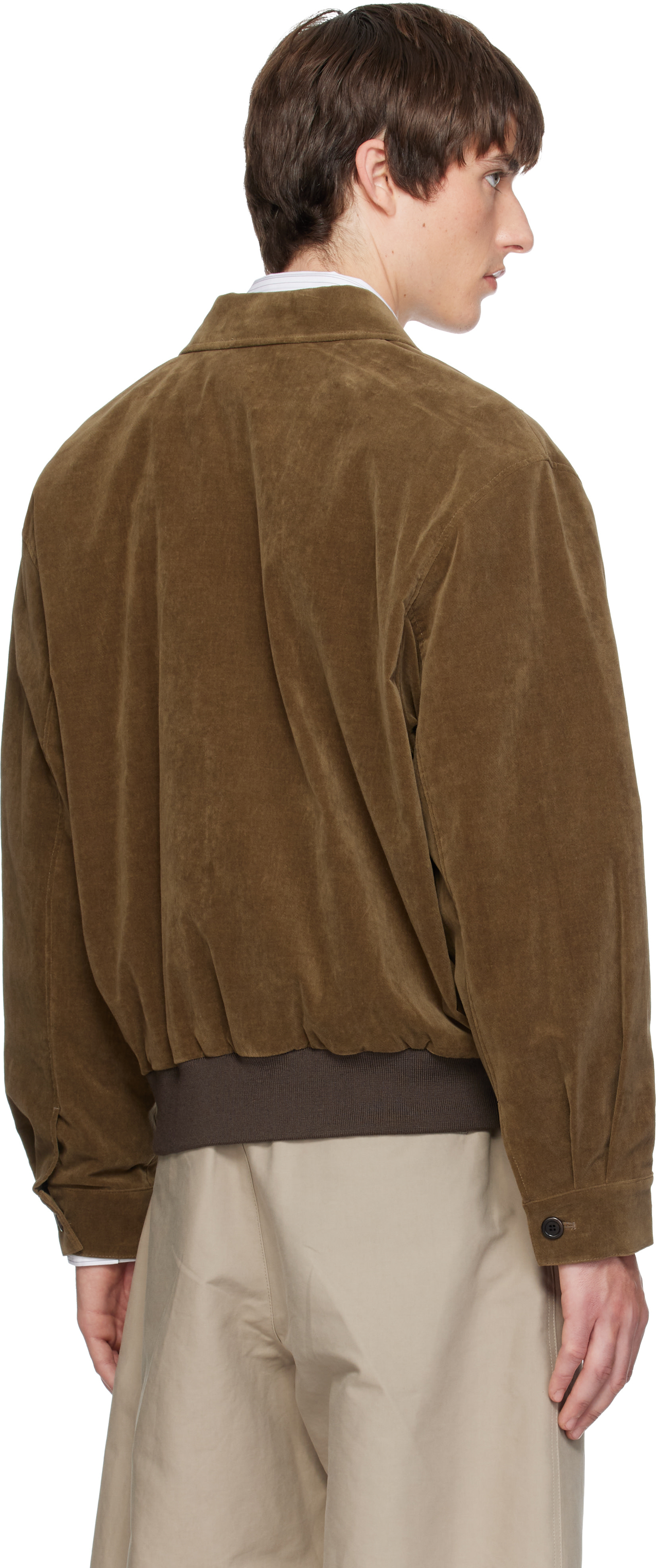 AMOMENTO - Khaki Velvet Zip-Up Bomber Jacket