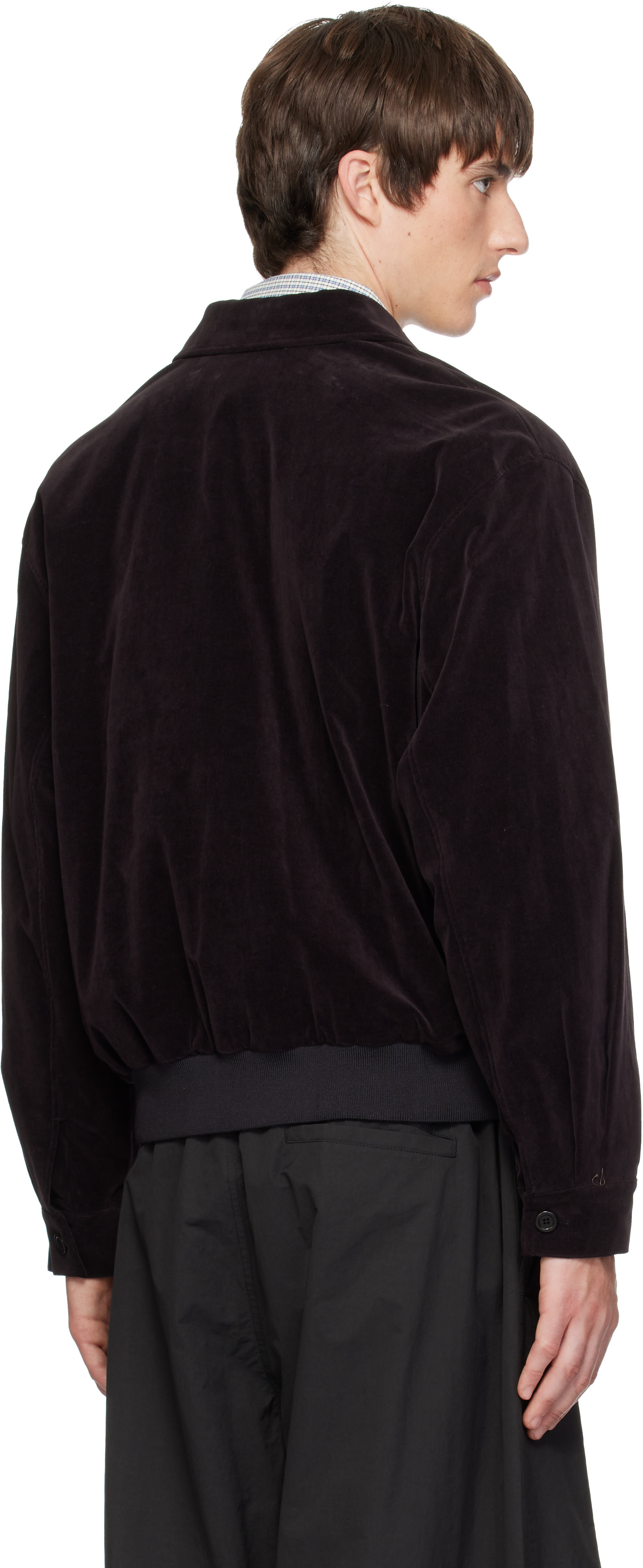 AMOMENTO - Brown Velvet Zip-Up Bomber Jacket
