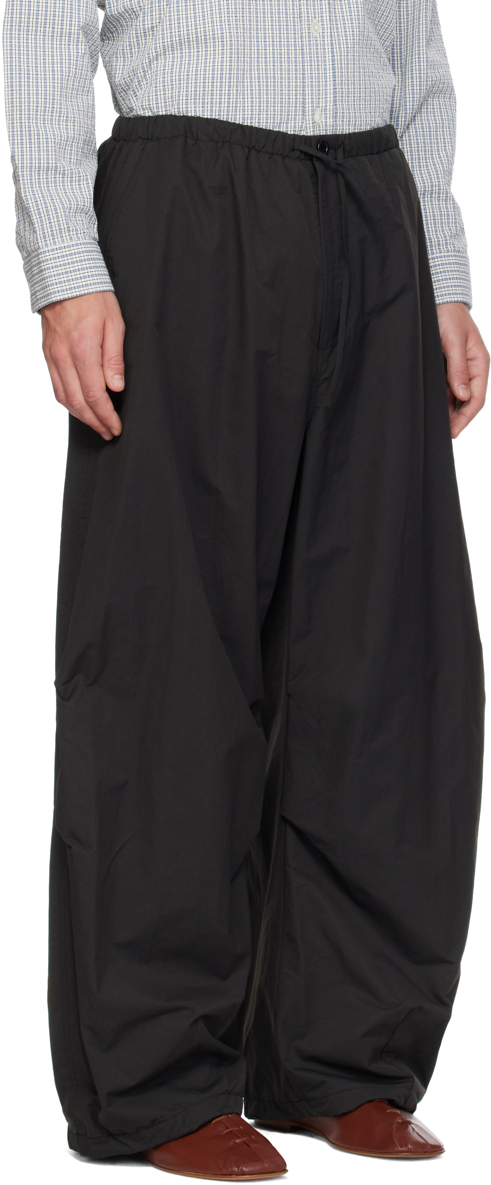 AMOMENTO - Black Drawstring Wide Fatigue Trousers