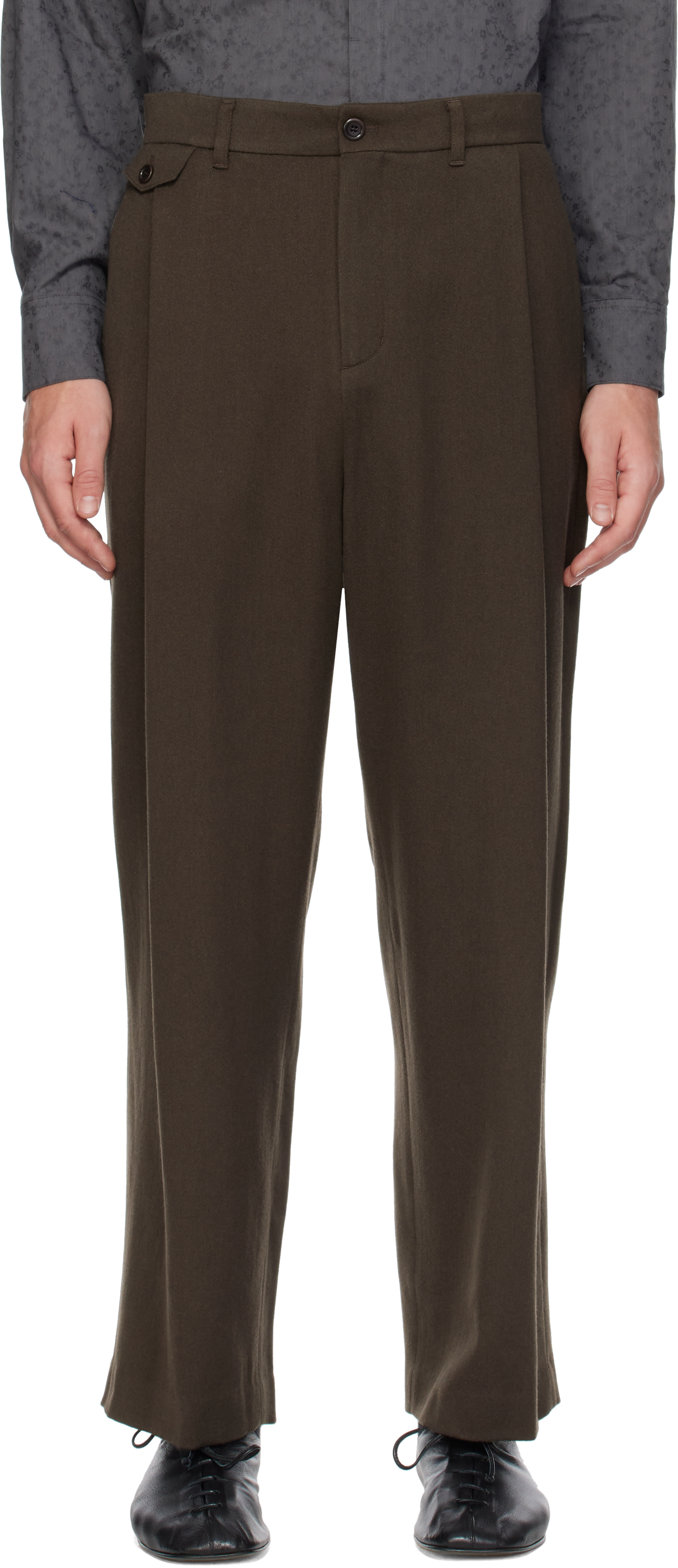 AMOMENTO - Brown Tapered Wool Trousers
