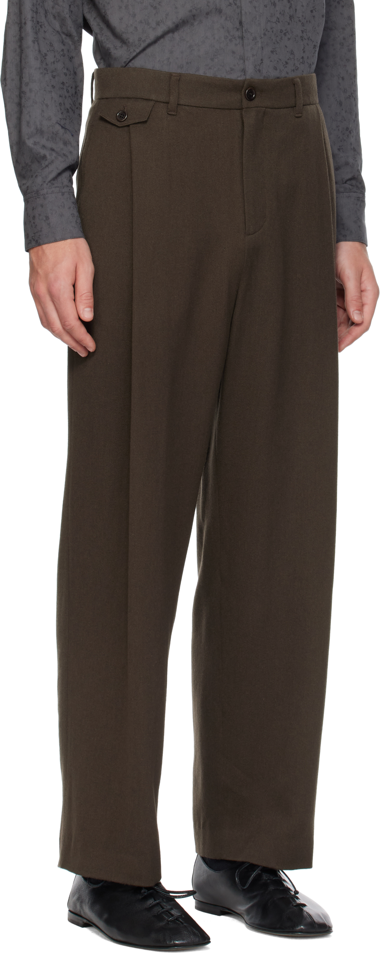 AMOMENTO - Brown Tapered Wool Trousers