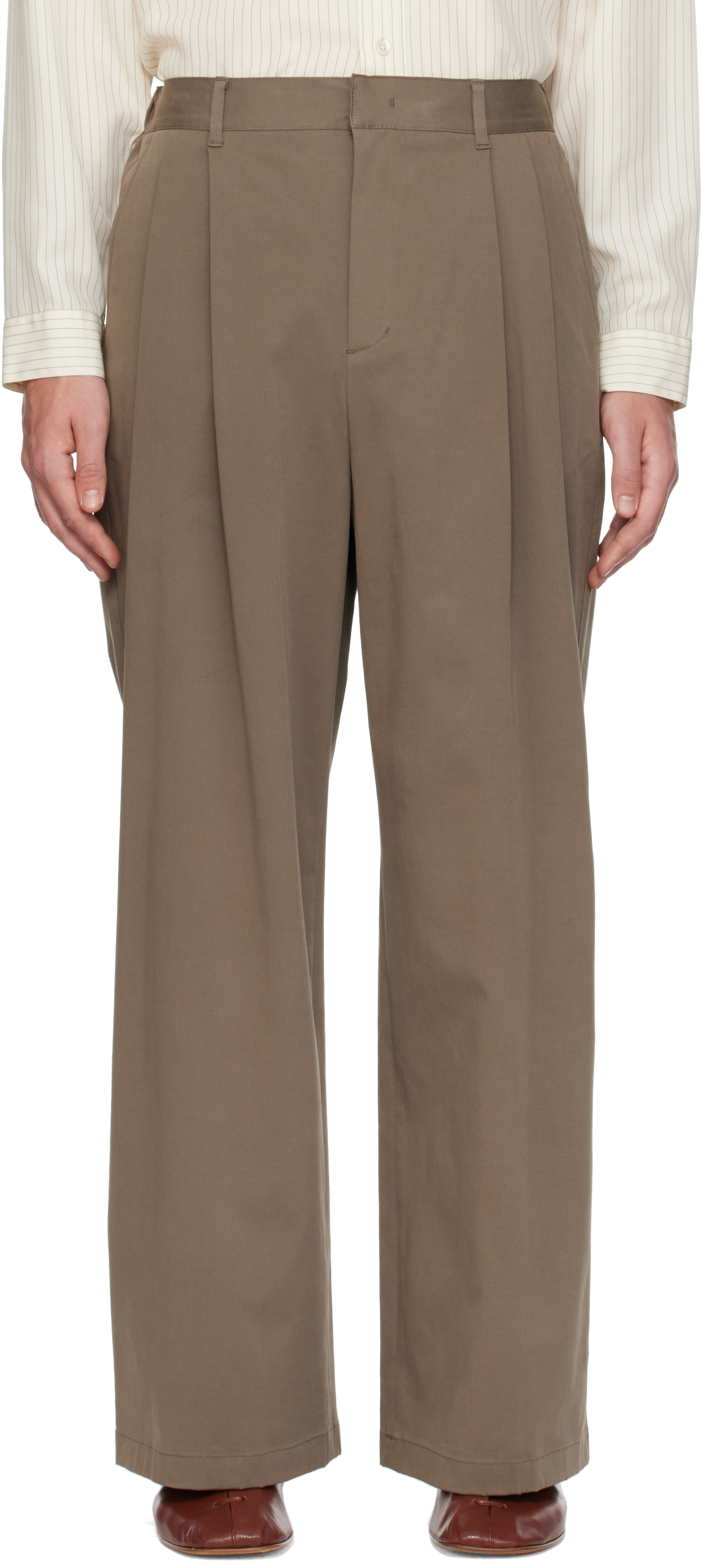 AMOMENTO - Pantalon ample beige à nervures