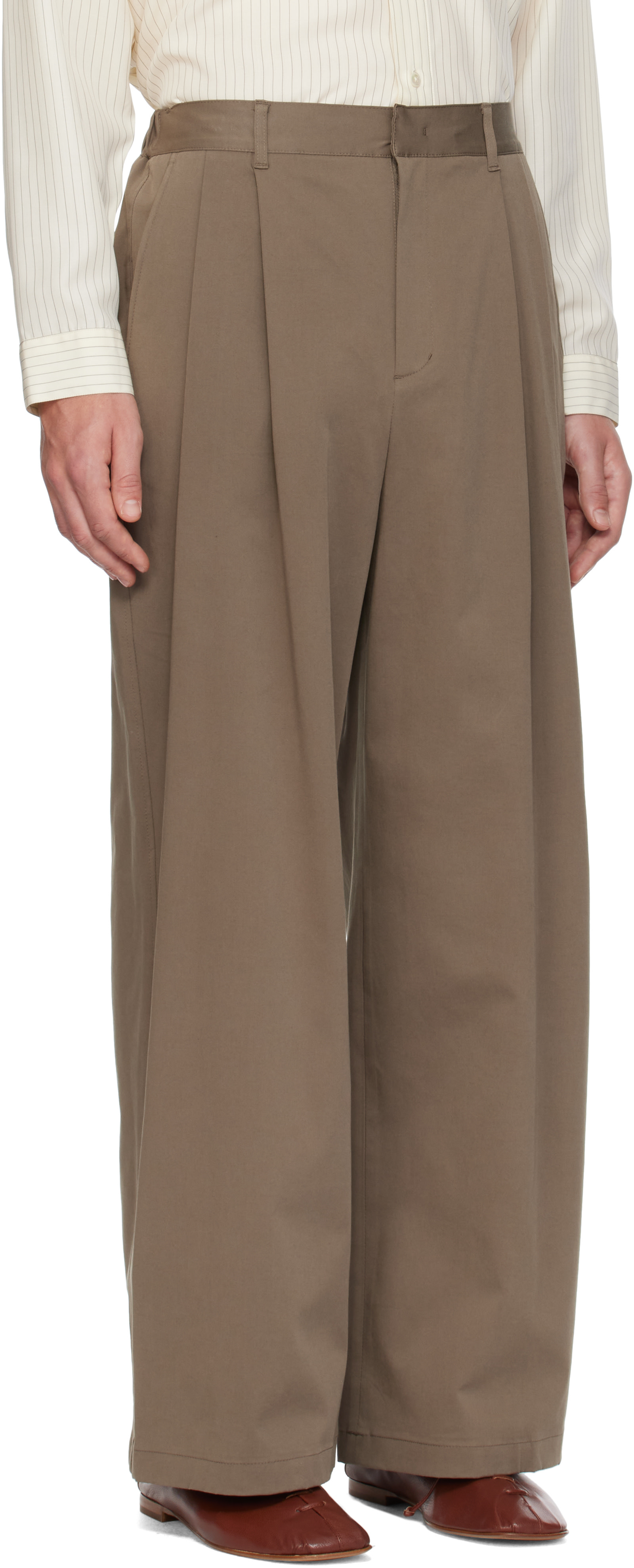 AMOMENTO - Pantalon ample beige à nervures
