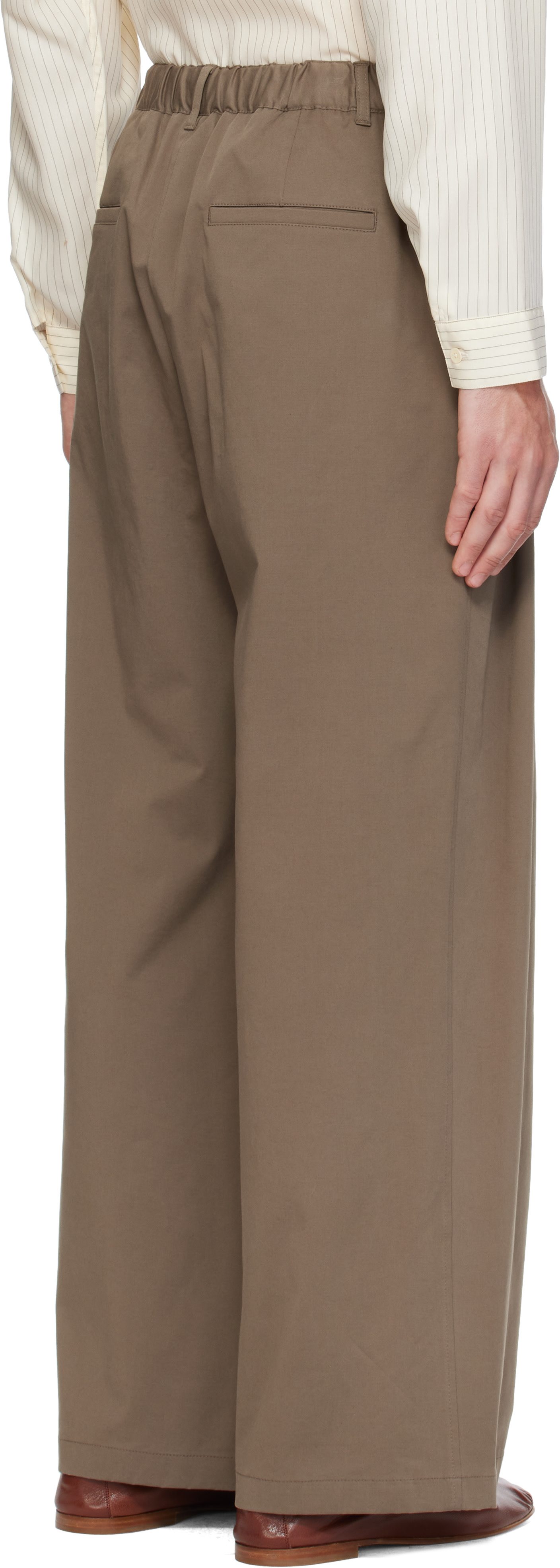 AMOMENTO - Pantalon ample beige à nervures