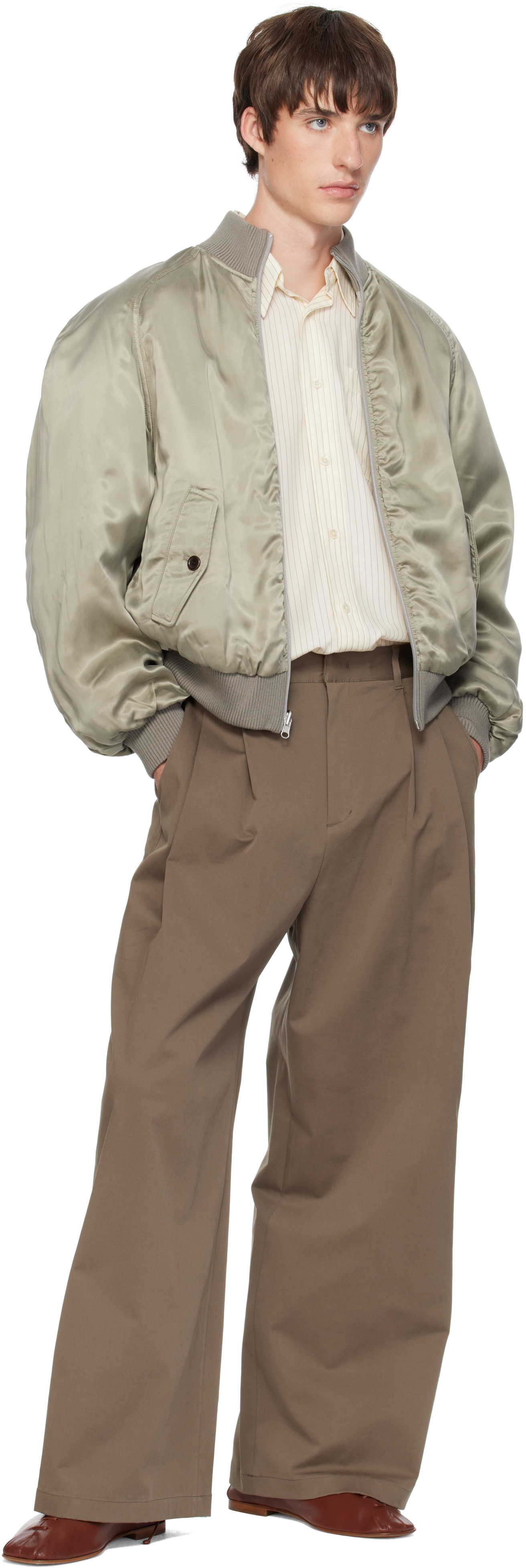 AMOMENTO - Pantalon ample beige à nervures