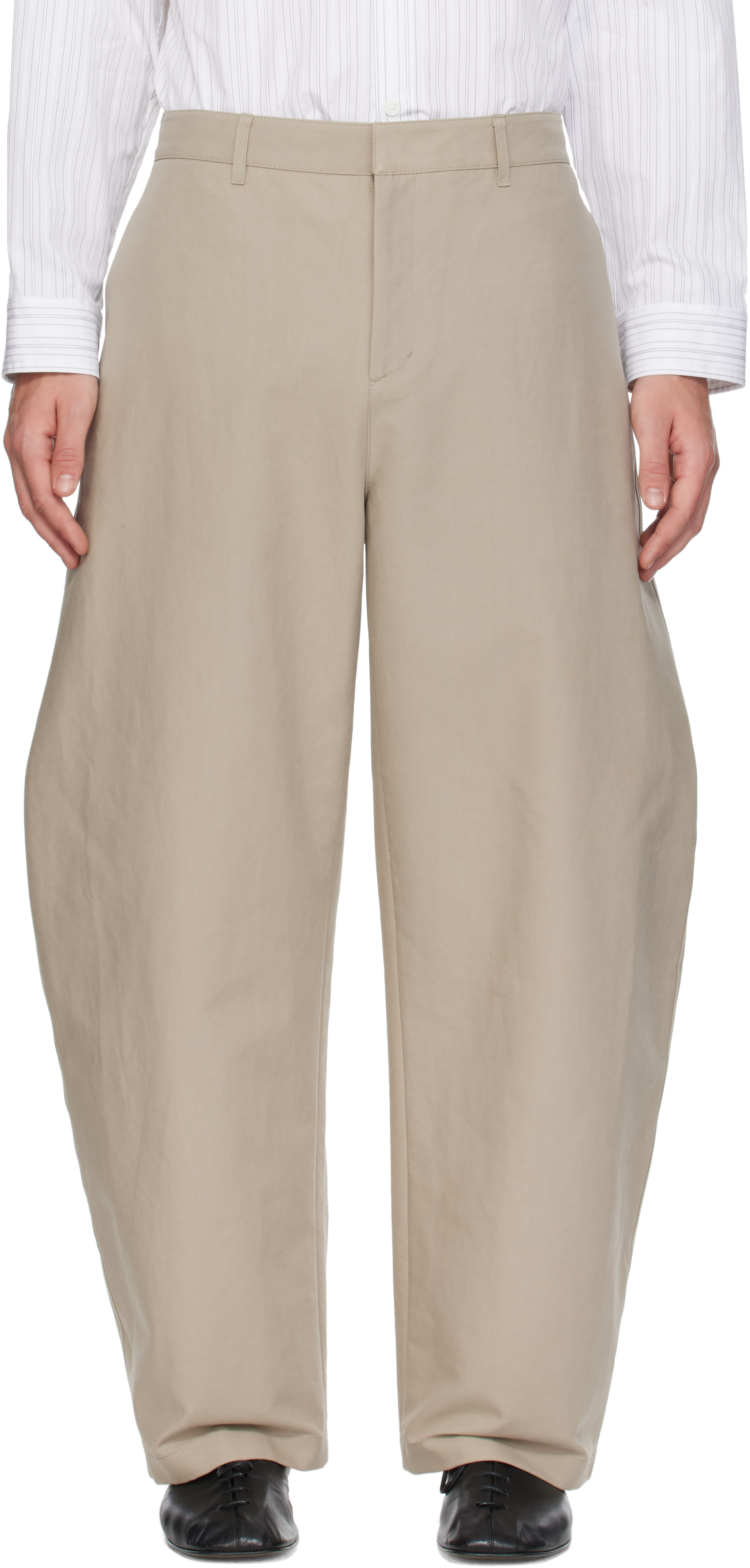 AMOMENTO - Beige Curved Long Trousers