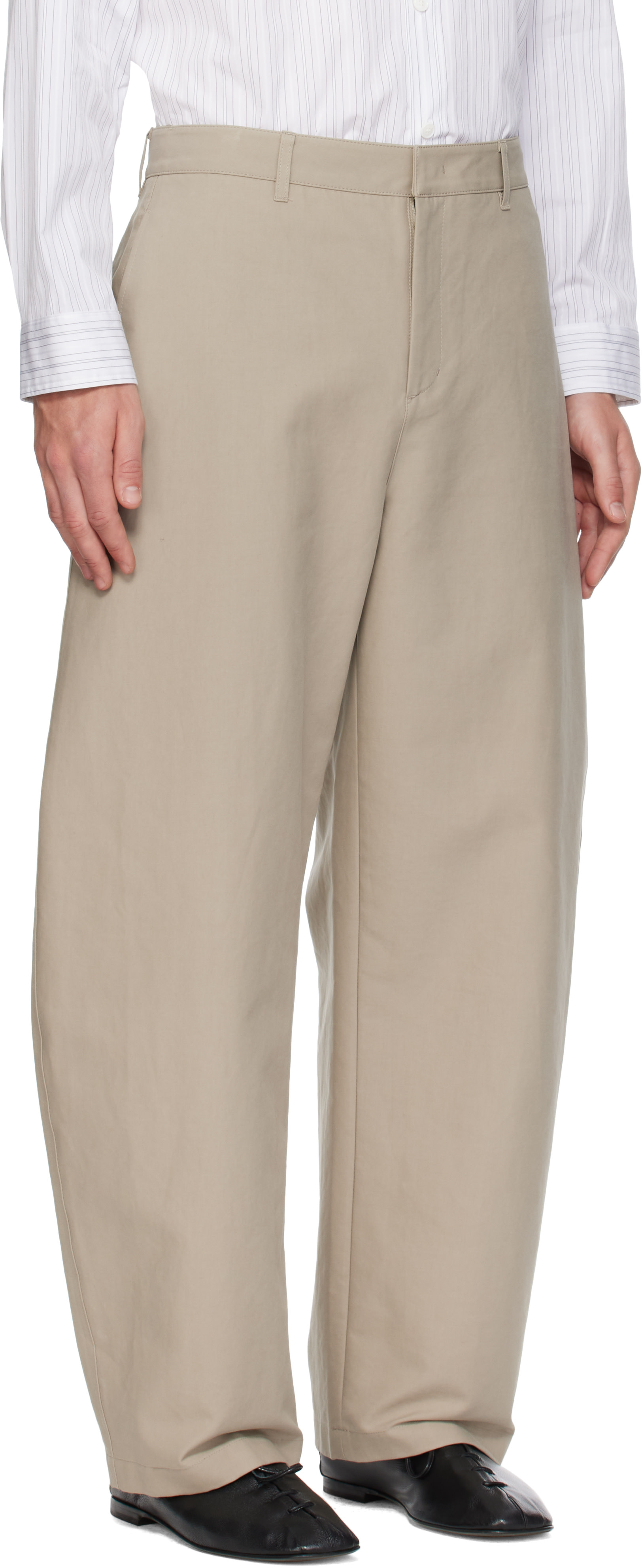 AMOMENTO - Beige Curved Long Trousers
