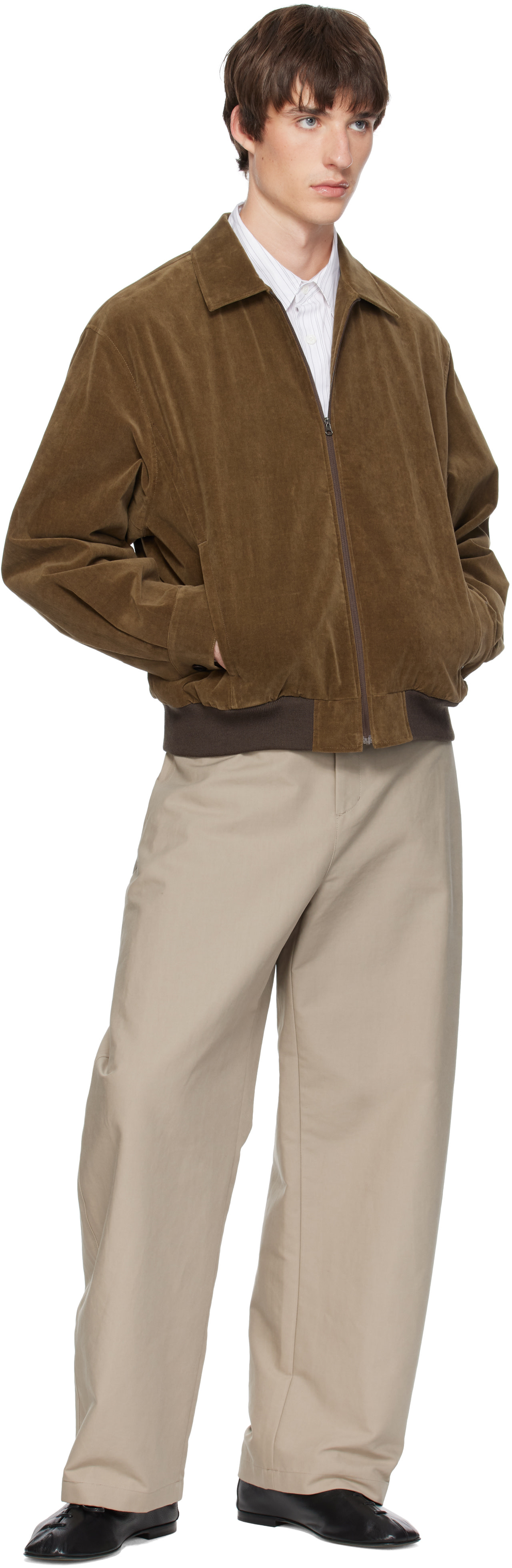 AMOMENTO - Beige Curved Long Trousers