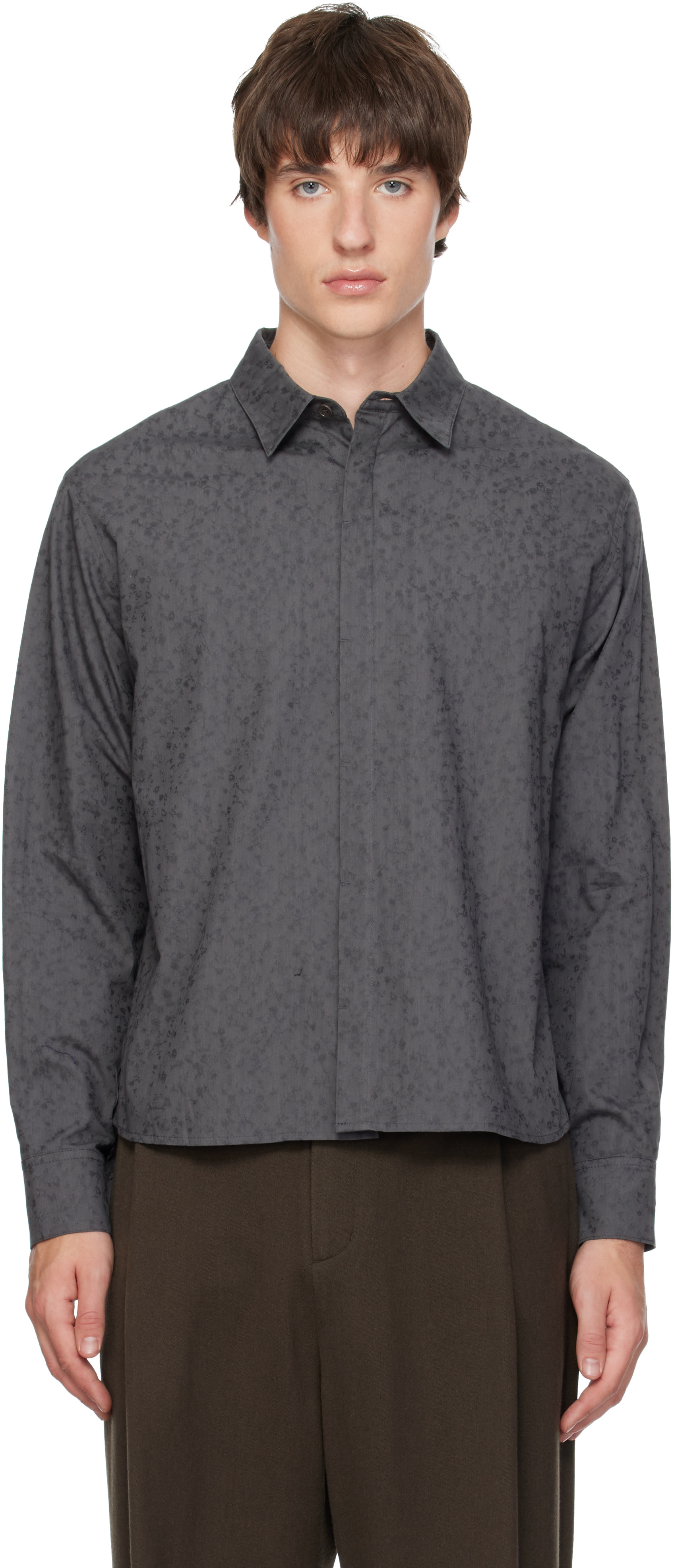 AMOMENTO - Gray Floral Basic Shirt