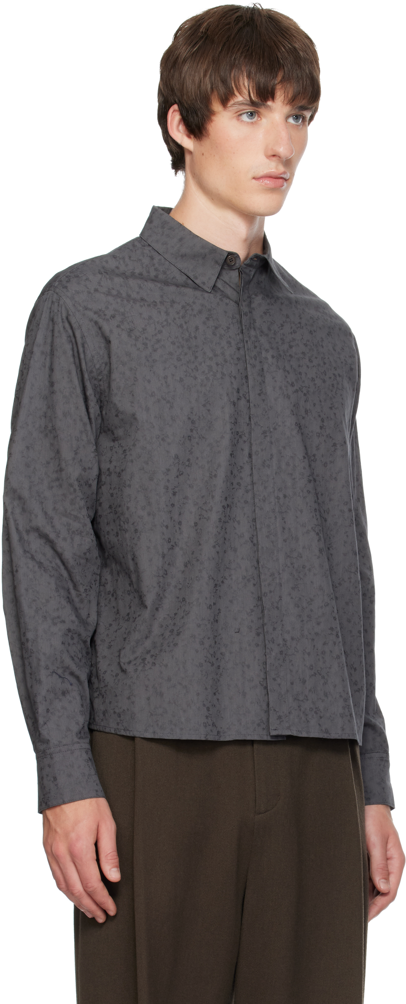 AMOMENTO - Gray Floral Basic Shirt