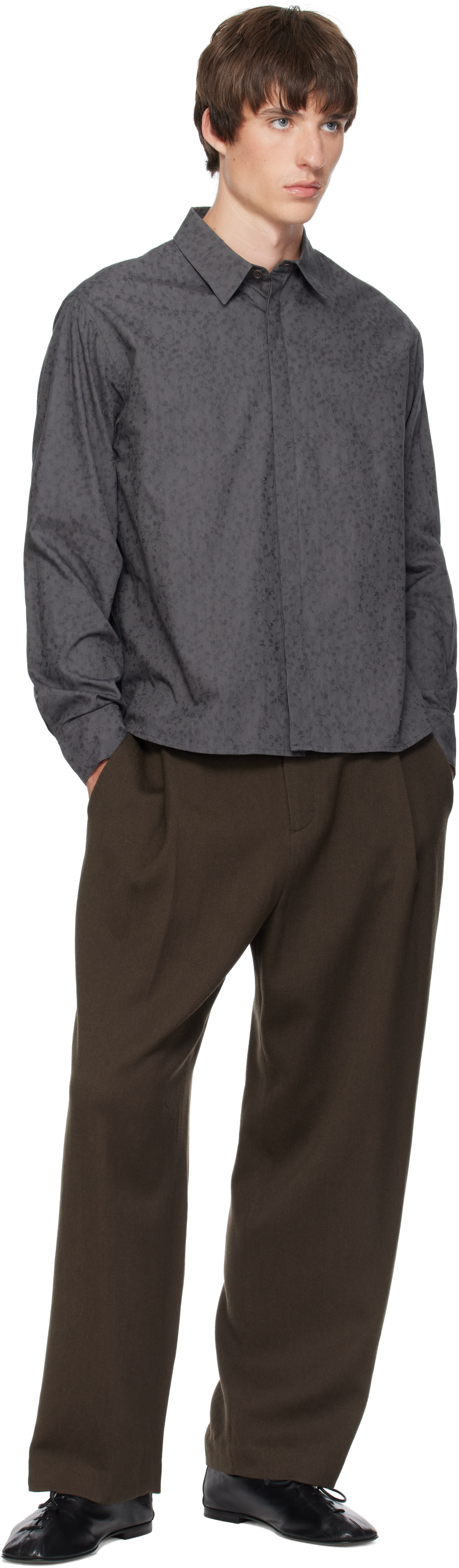 AMOMENTO - Gray Floral Basic Shirt