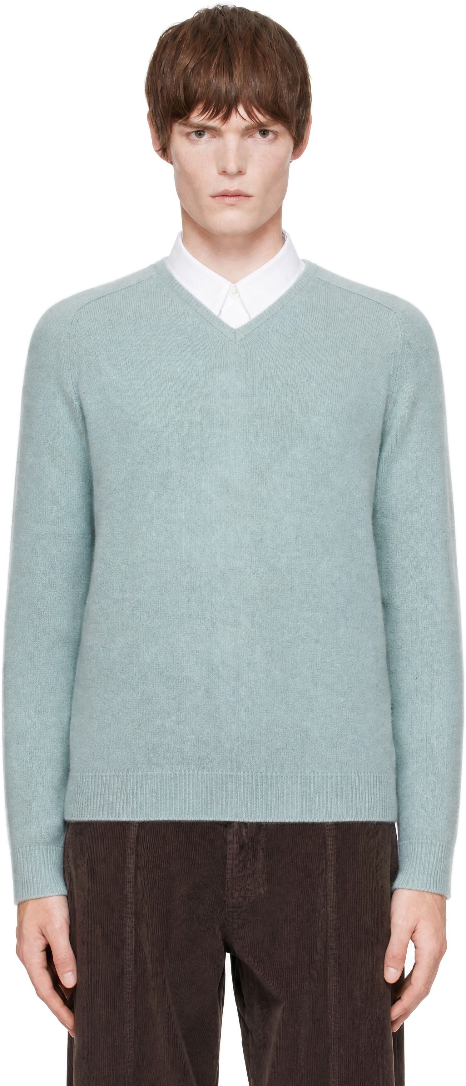 AMOMENTO - Green Racoon V-Neck Sweater
