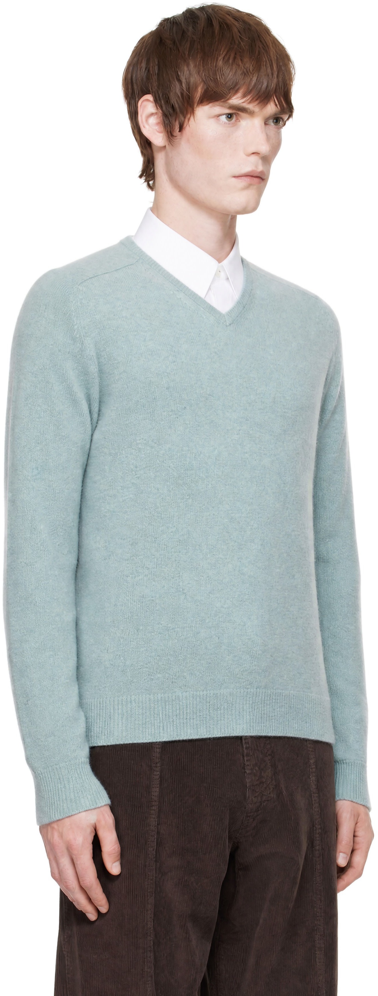 AMOMENTO - Green Racoon V-Neck Sweater