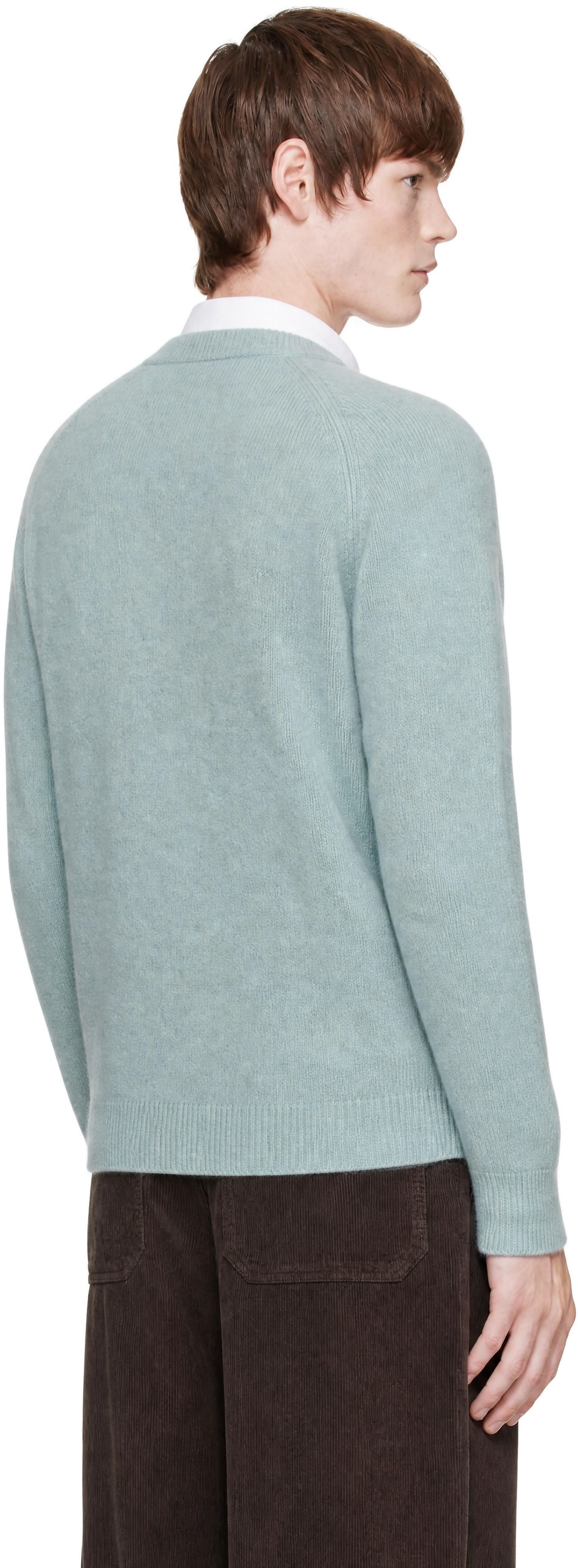 AMOMENTO - Green Racoon V-Neck Sweater