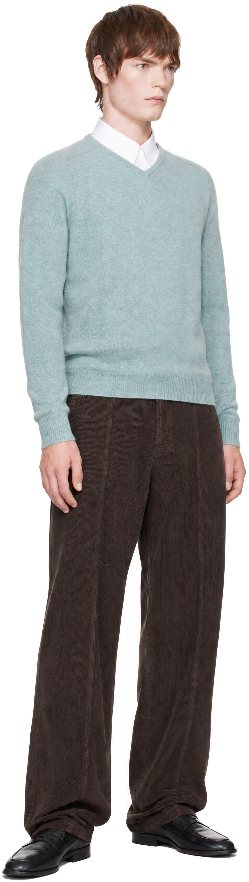 AMOMENTO - Green Racoon V-Neck Sweater