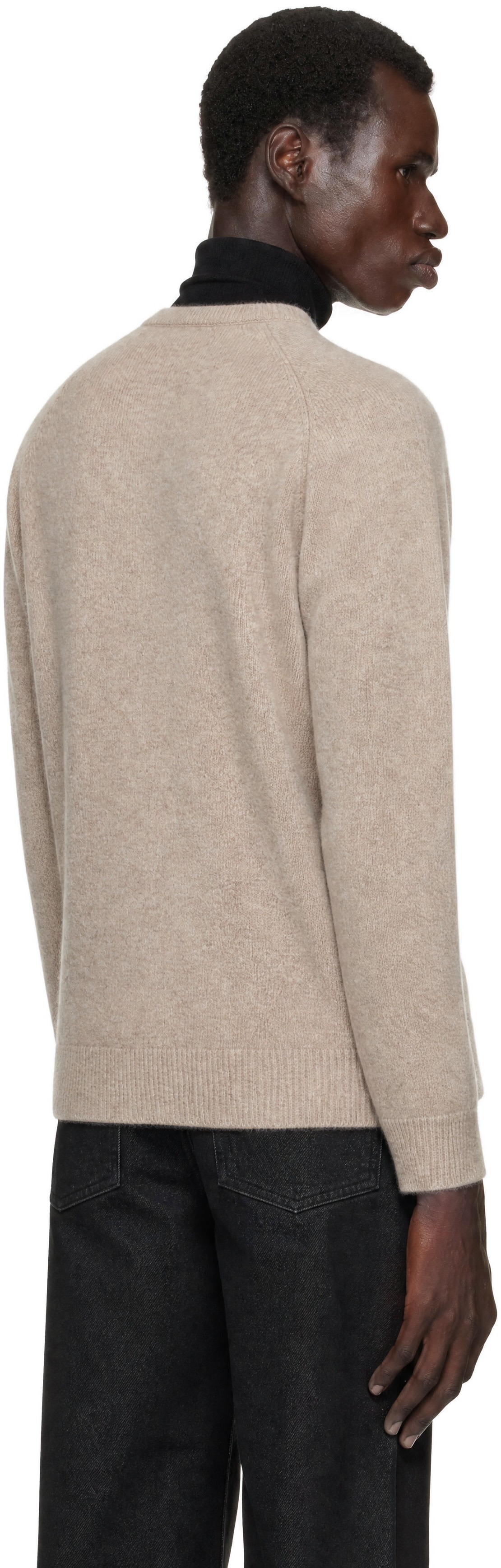 AMOMENTO - Beige Racoon V-Neck Sweater