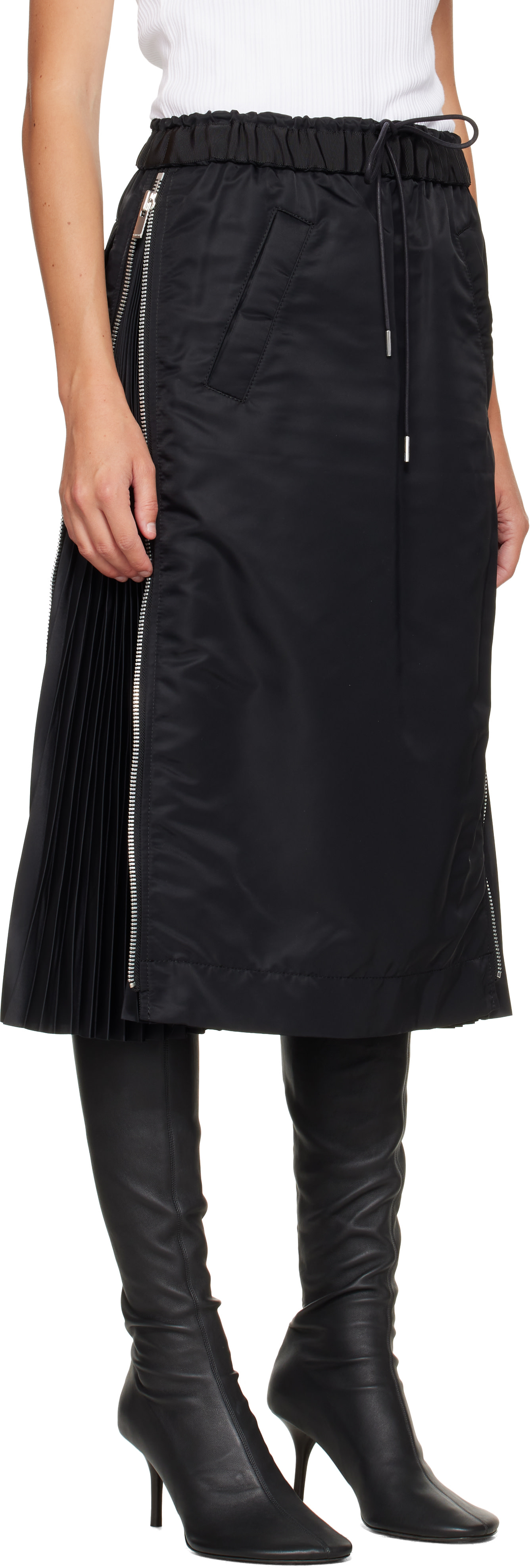 sacai Nylon Twill Skirt プリーツMA1 SCW-003 sacai: Black Nylon Twill Midi Skirt | SSENSE