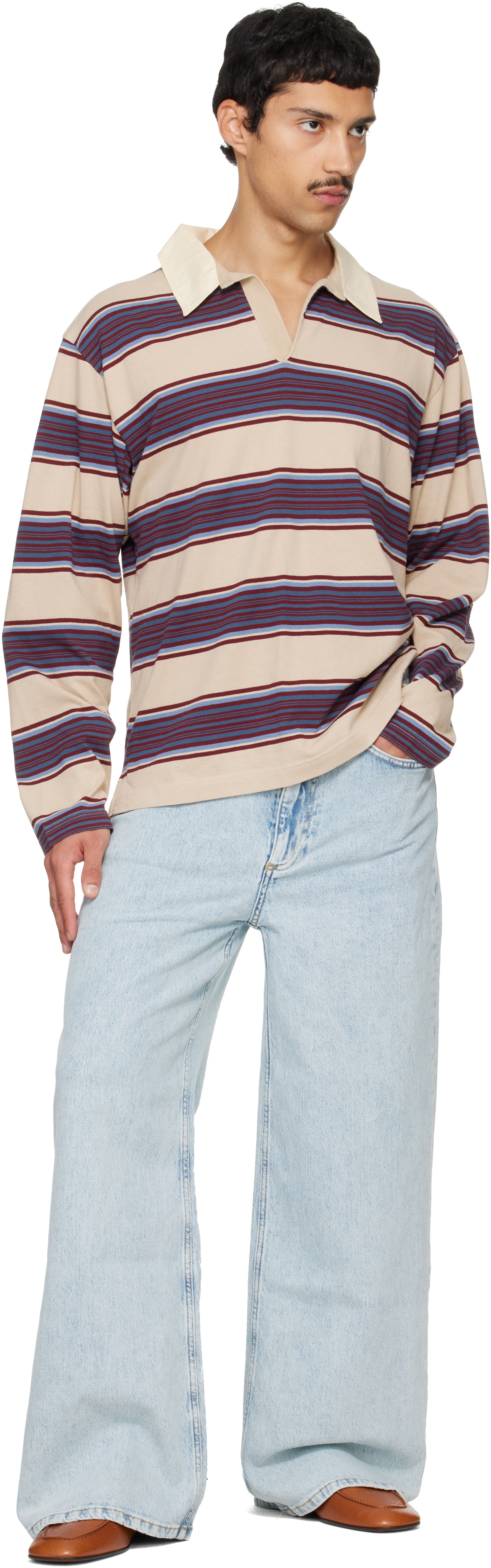 Sanderlak - Beige Striped Jersey Polo