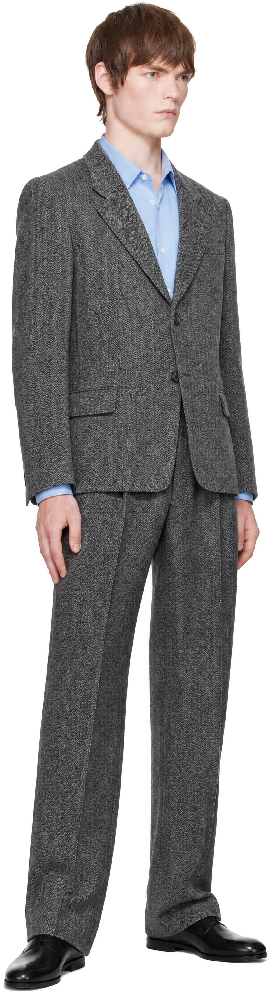 SIRE - Gray Herringbone Tailored Trousers