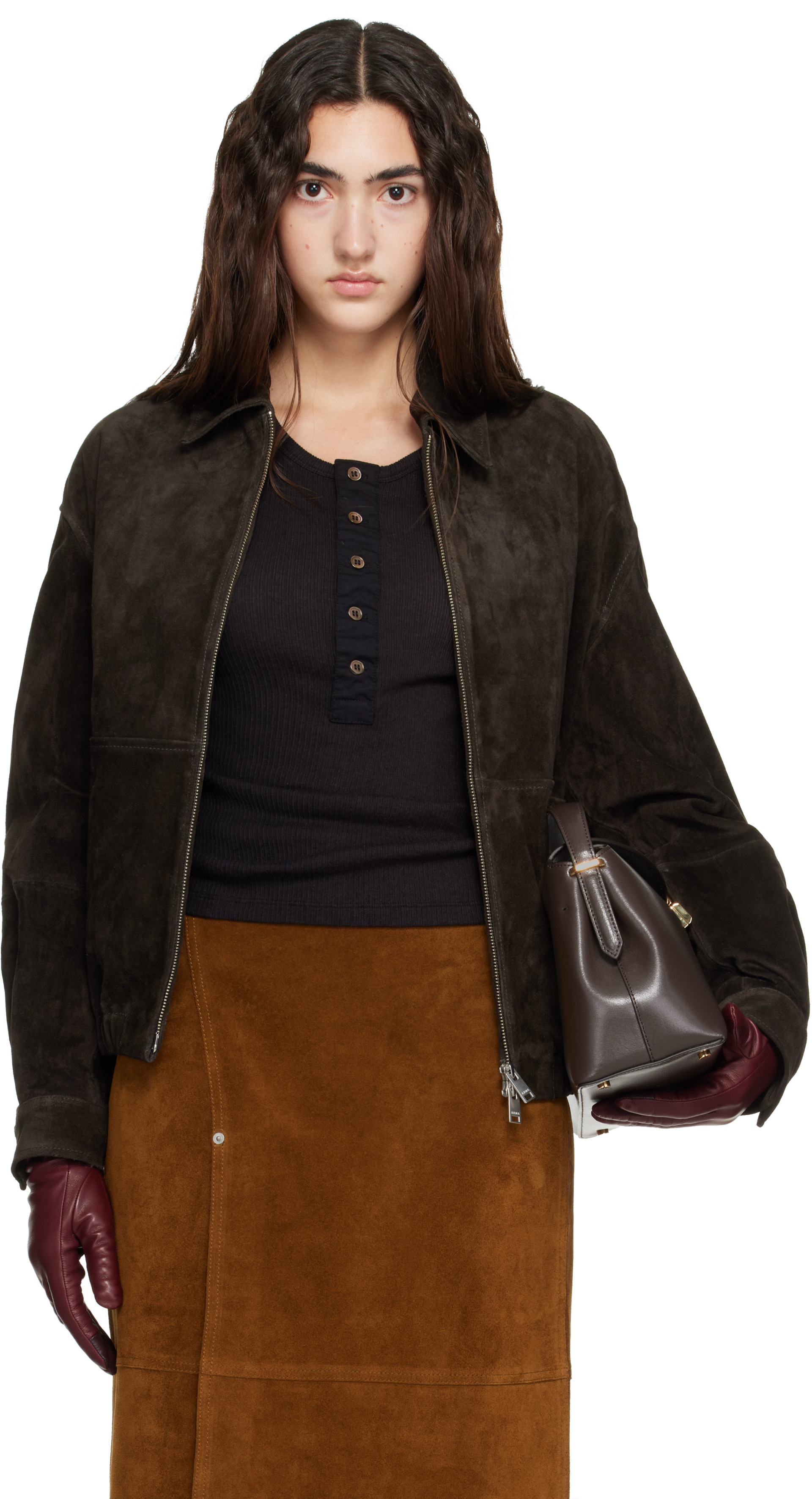 Arma - Blouson Maddox brun en suède texturé