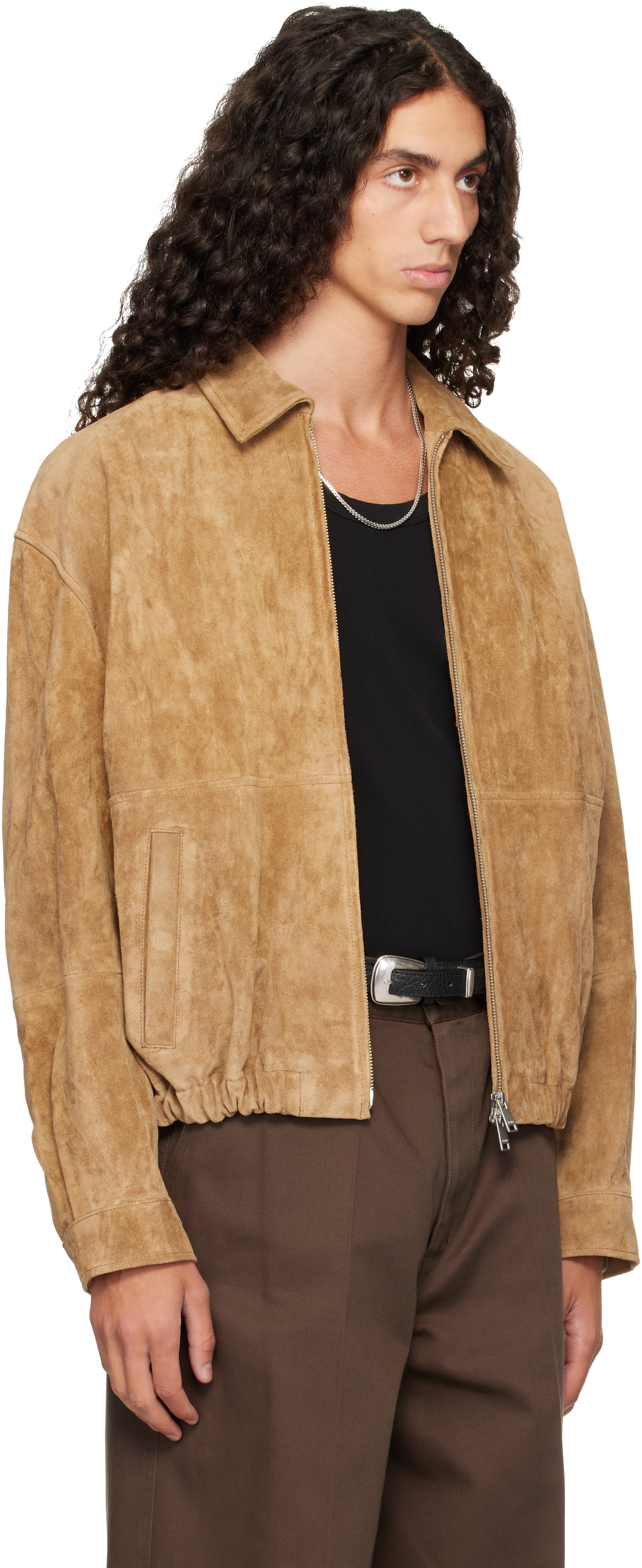 Arma - Blouson Maddox beige en suède texturé