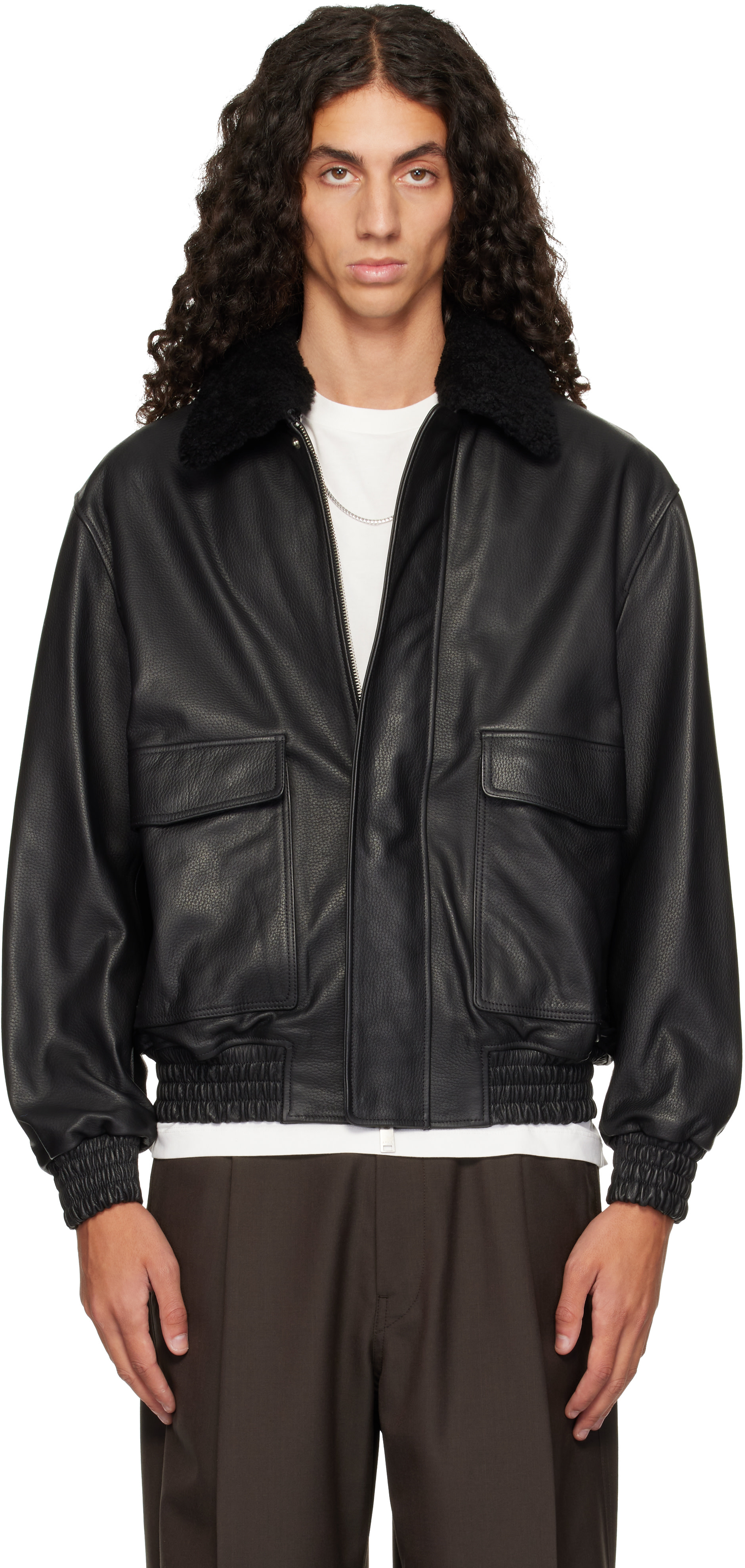 Arma - Black Bari Leather Bomber Jacket