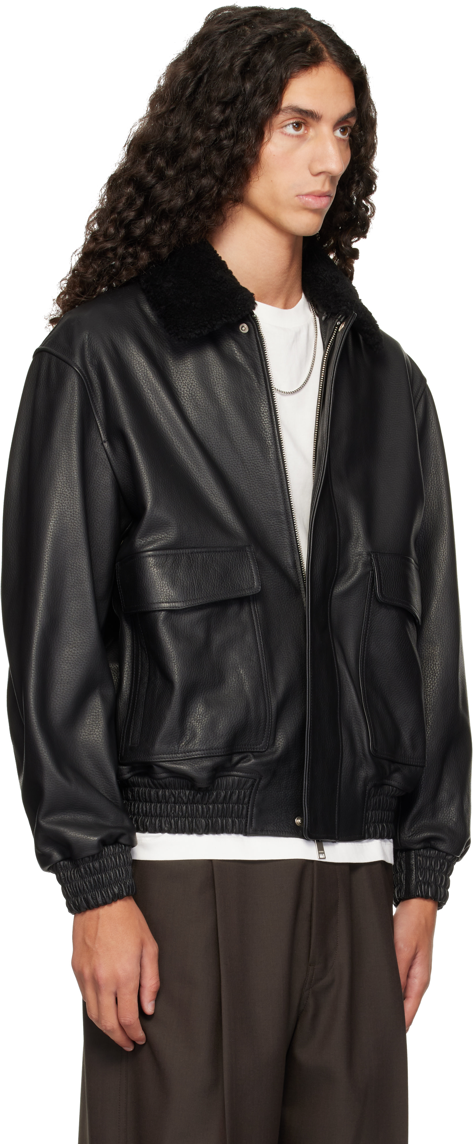 Arma - Black Bari Leather Bomber Jacket