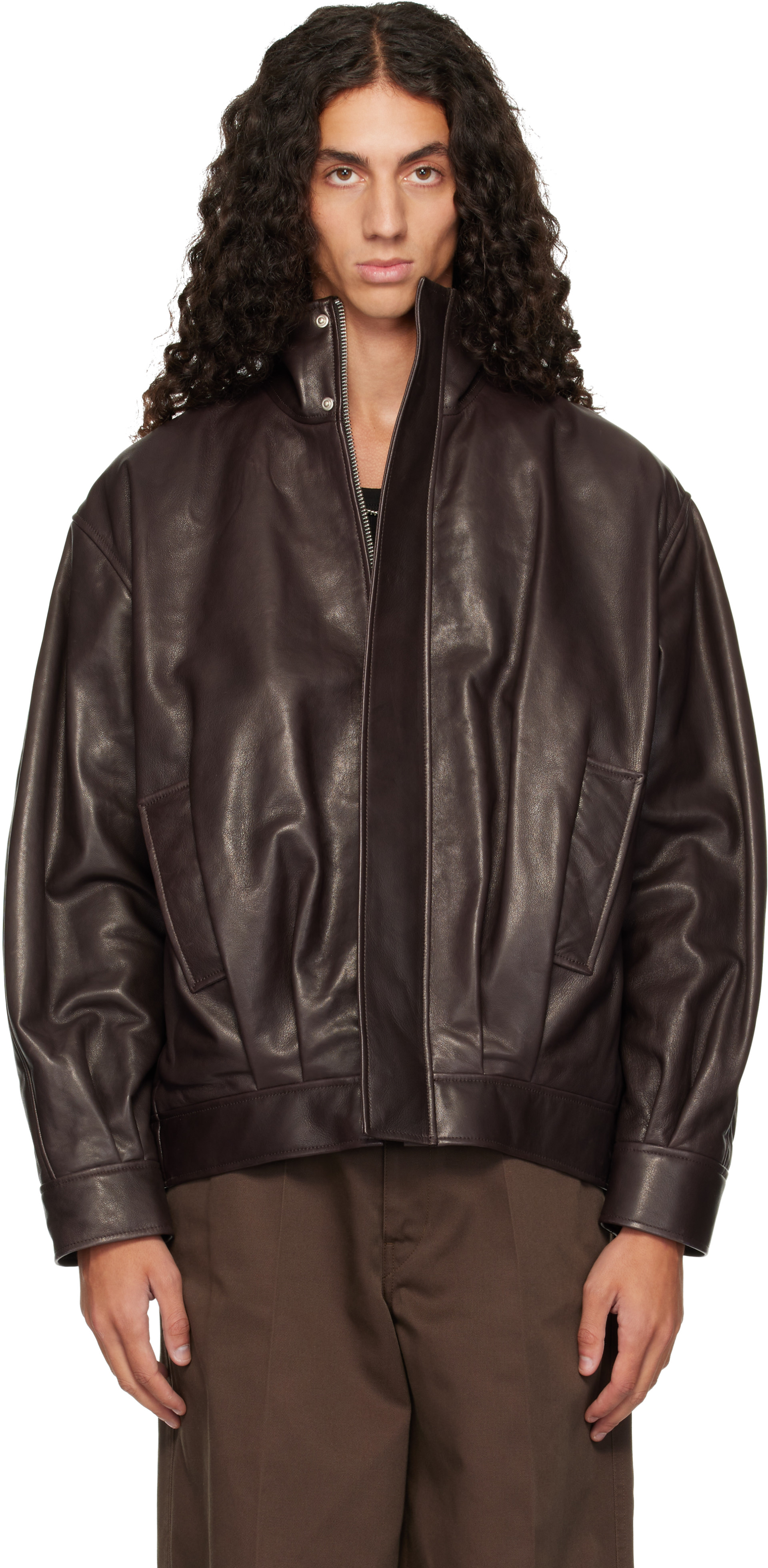 Arma - Brown Paulo Leather Funnel Neck Jacket