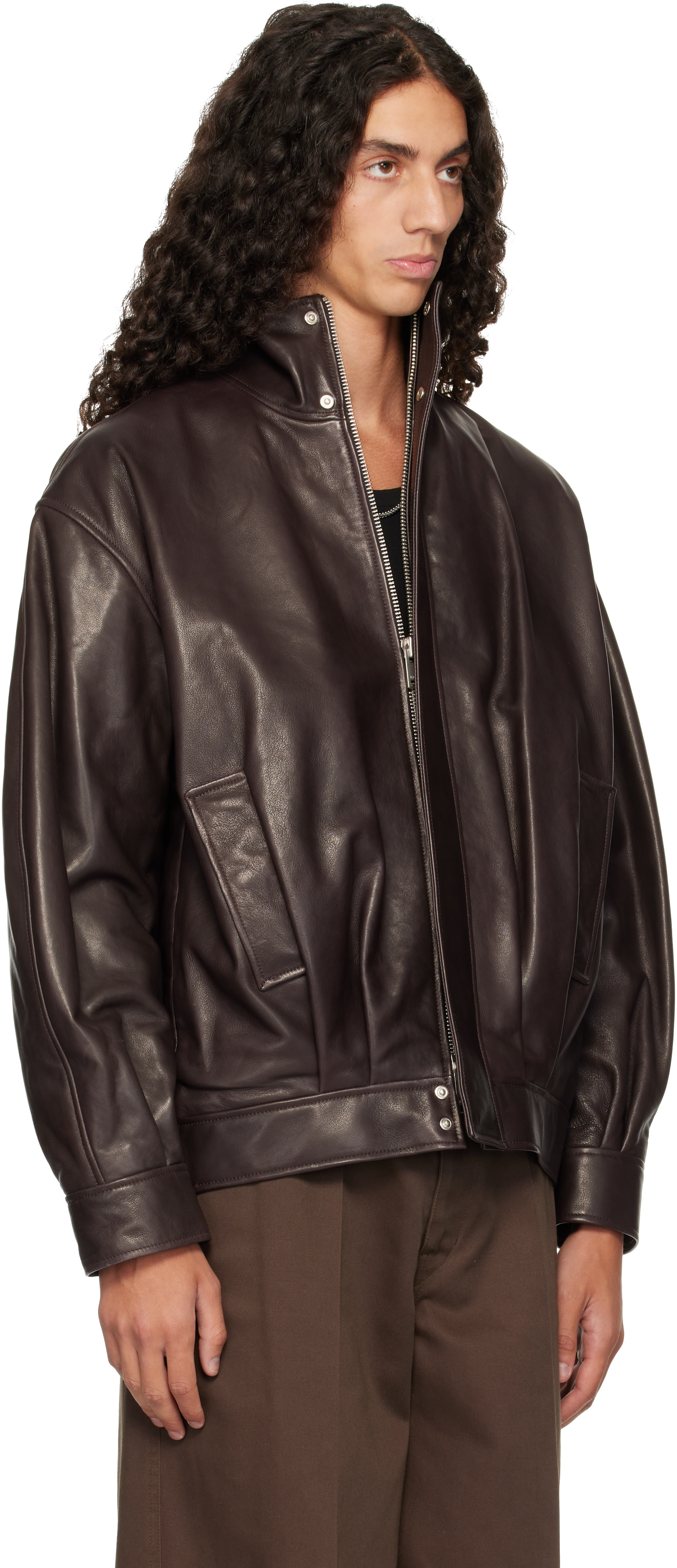 Arma - Brown Paulo Leather Funnel Neck Jacket