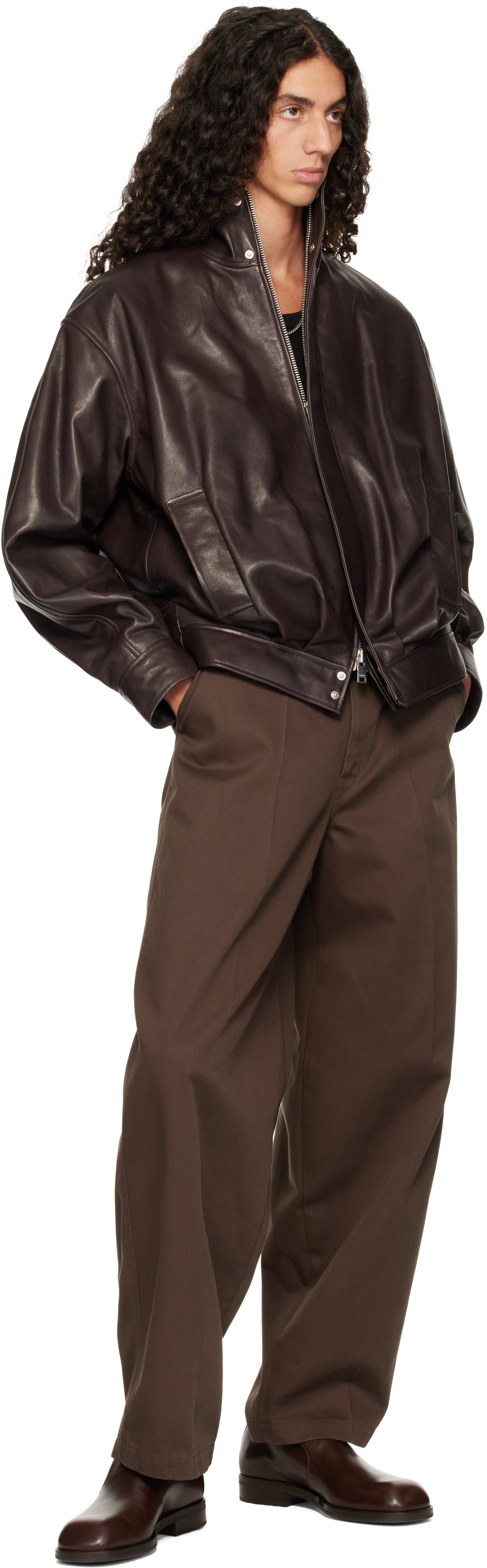 Arma - Brown Paulo Leather Funnel Neck Jacket