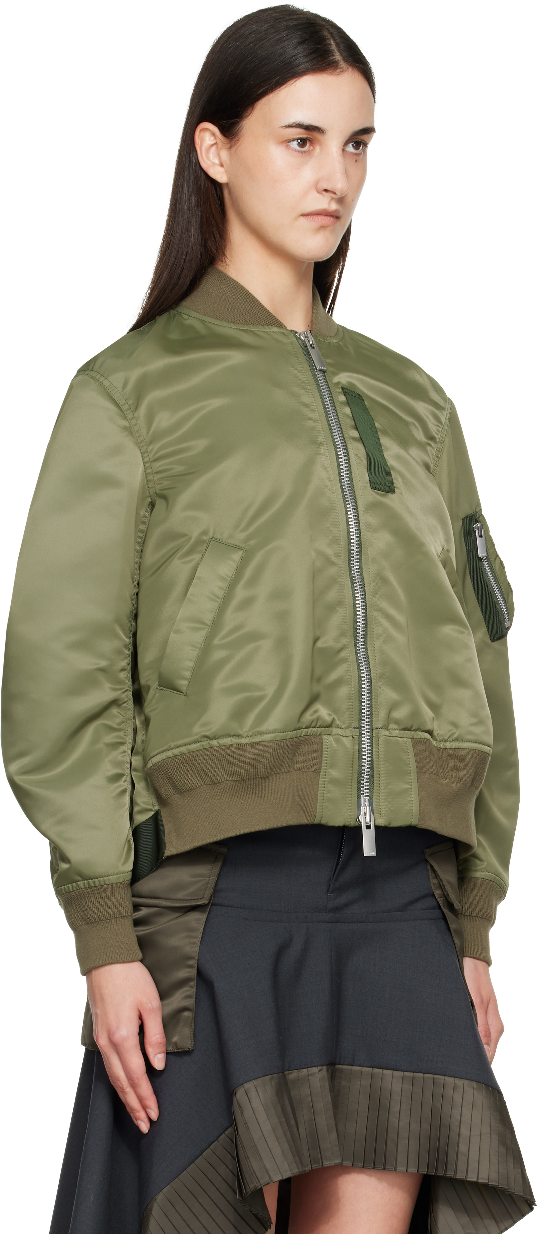 sacai NYLON TWILL BLOUSON MA-1 定番 ボンバー sacai: カーキ Nylon Twill ブルゾン ボンバージャケット | SSENSE 日本