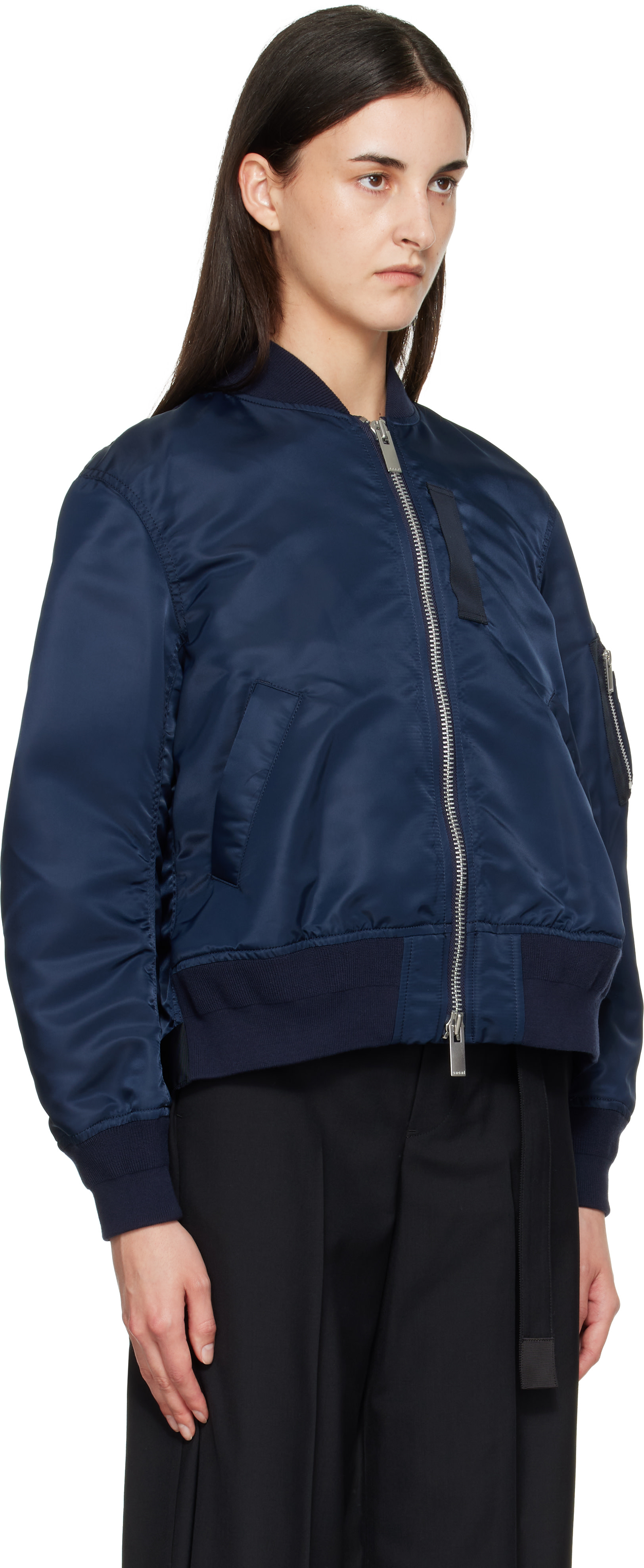 sacai: ネイビー Nylon Twill ブルゾン ボンバージャケット | SSENSE 日本