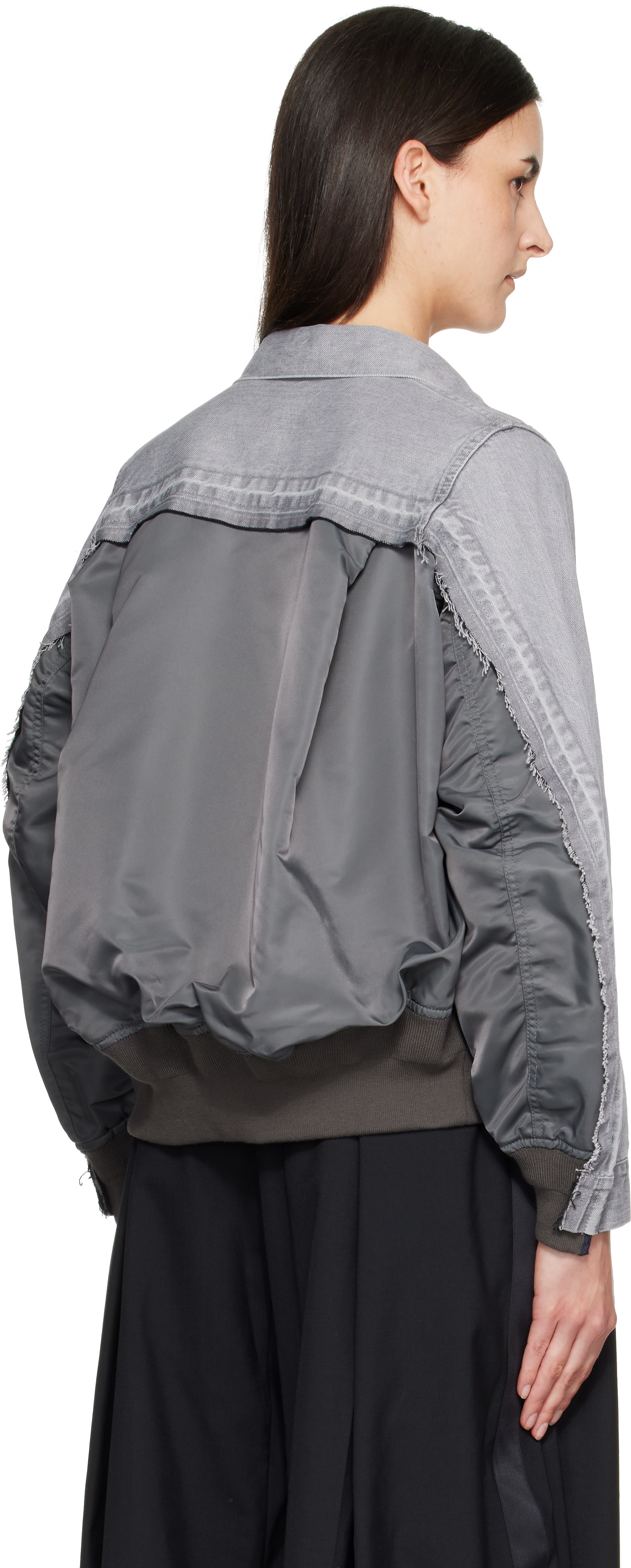 sacai: Gray Nylon Twill x Denim Jacket | SSENSE