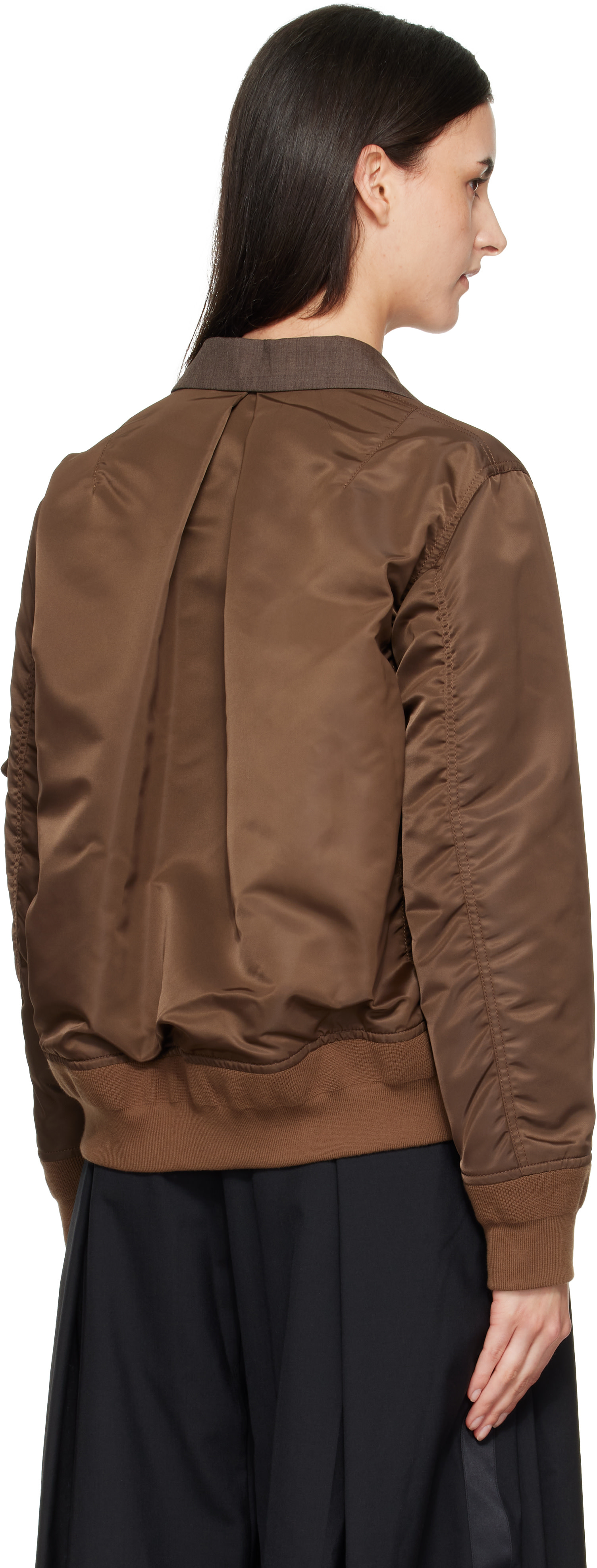 sacai: Brown Suiting x Nylon Twill Blazer | SSENSE
