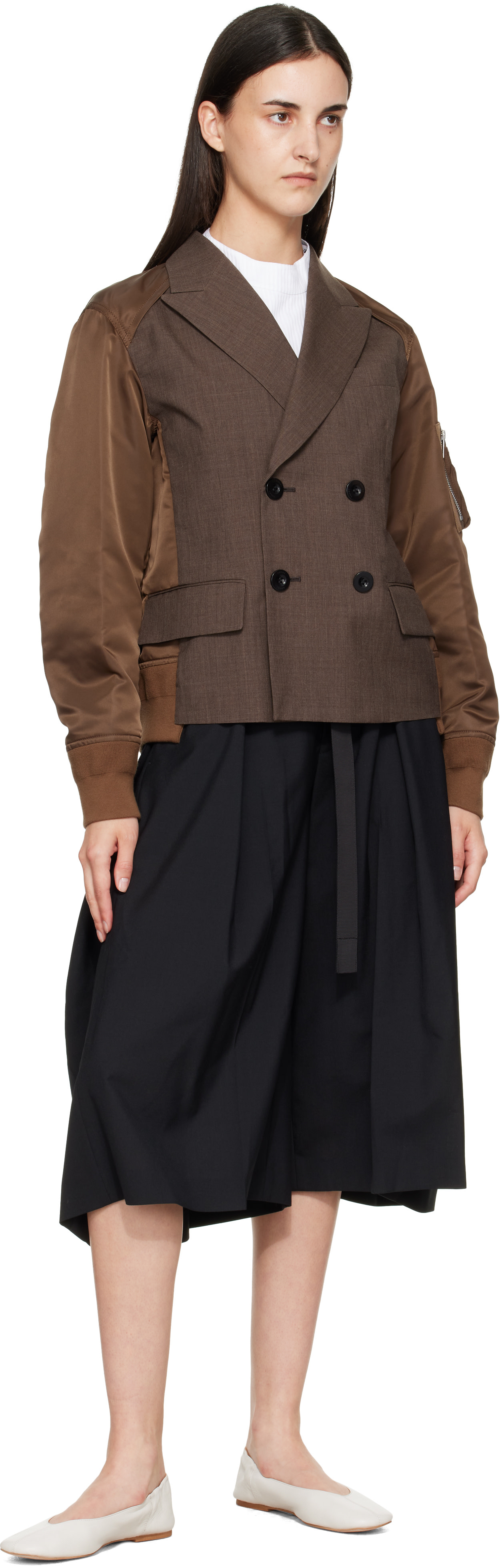 sacai: Brown Suiting x Nylon Twill Blazer | SSENSE