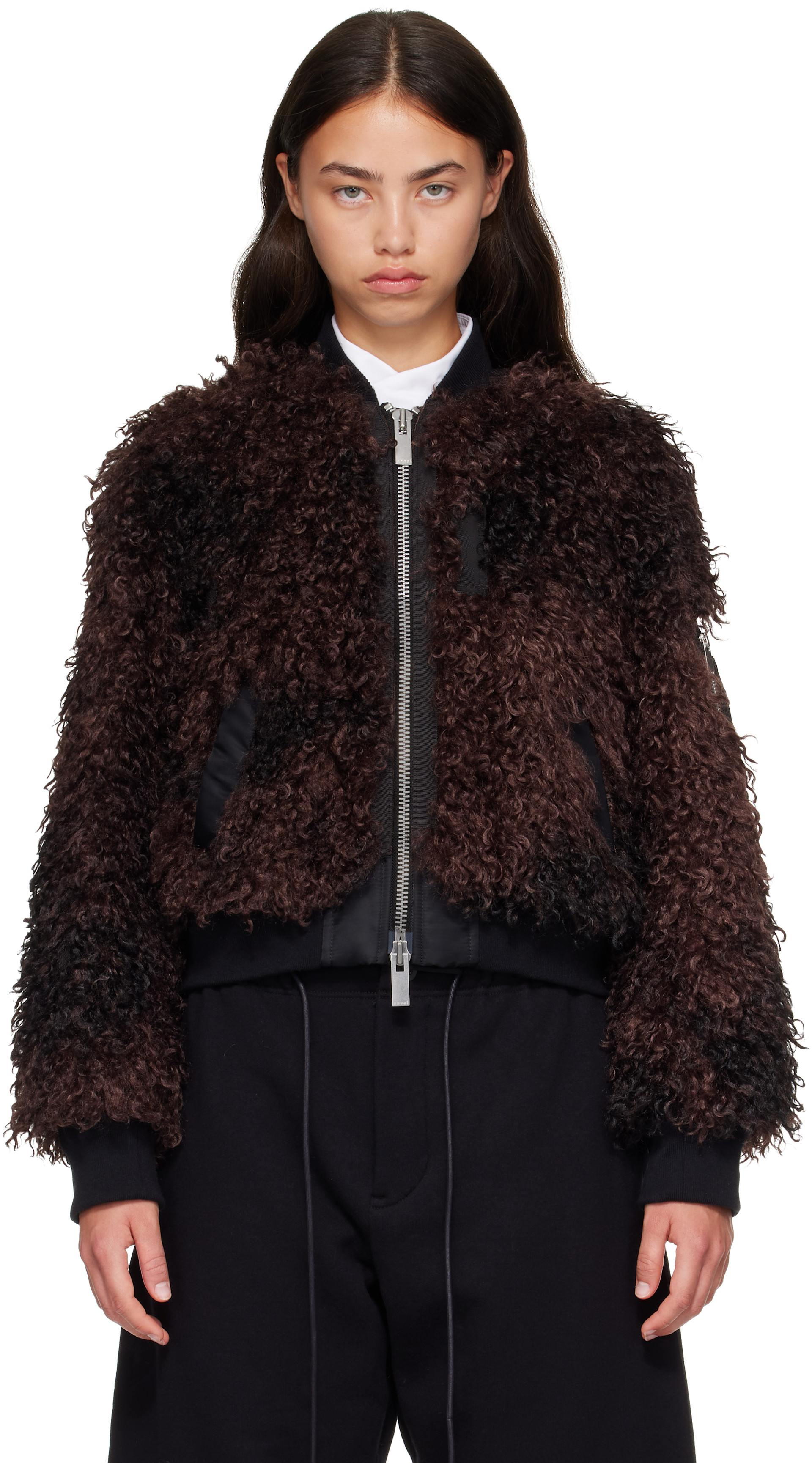 sacai - Blouson brun en molleton