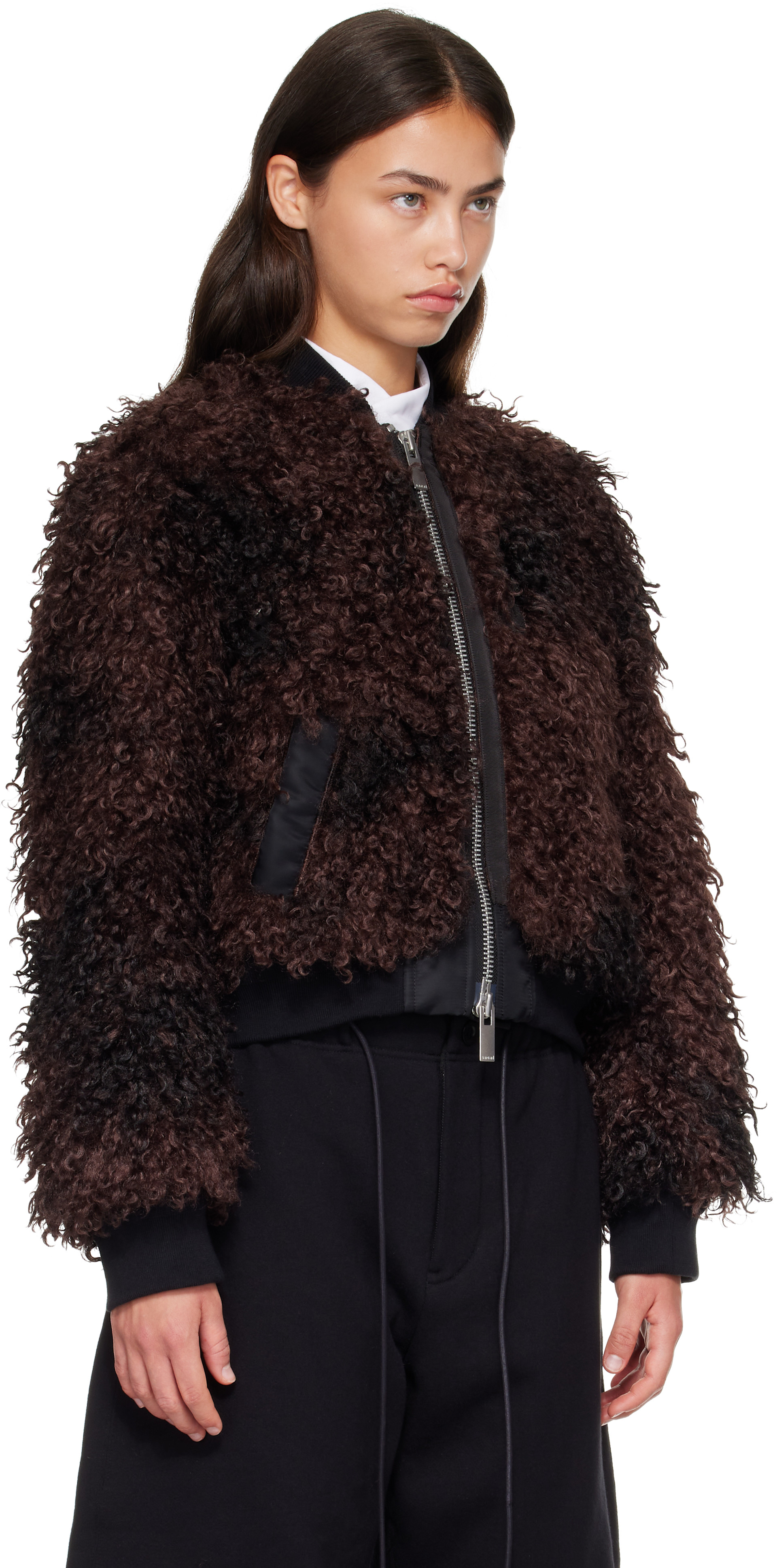 sacai - Blouson brun en molleton