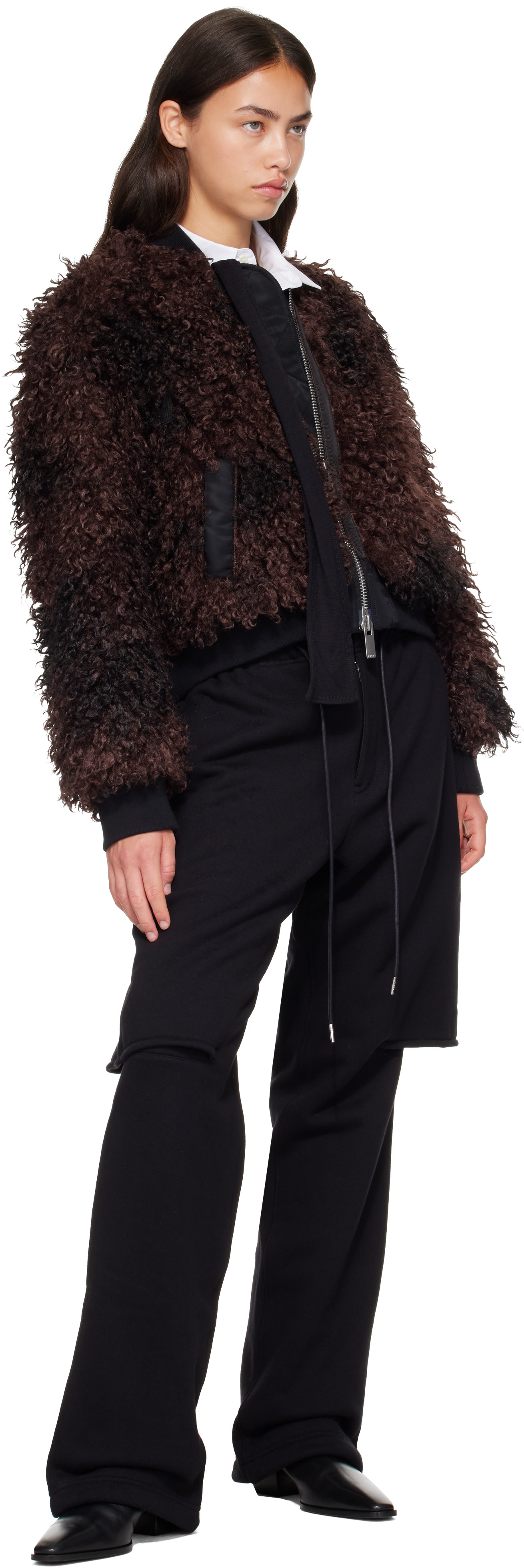 sacai - Blouson brun en molleton