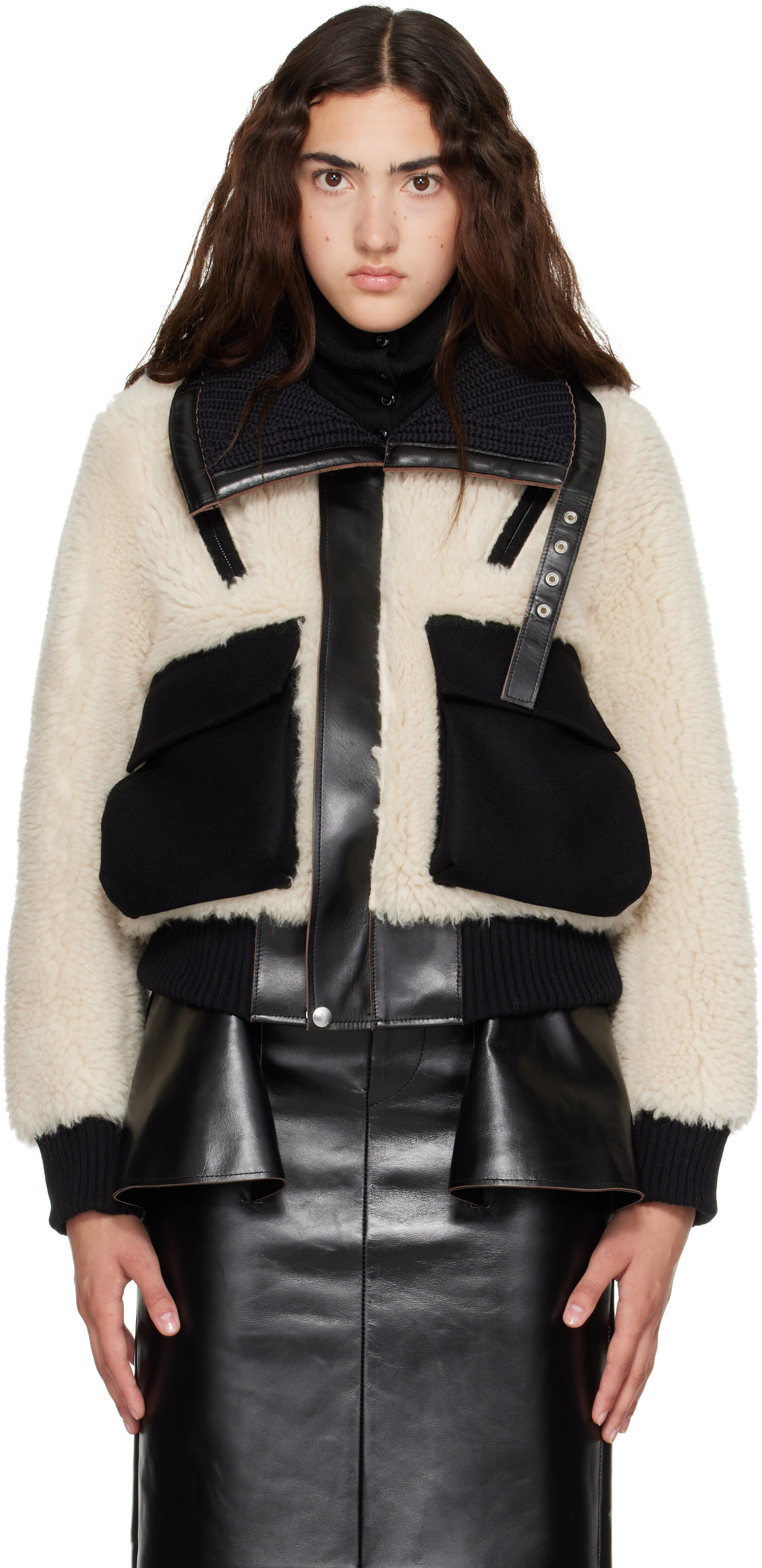 sacai Faux Shearling アウター　2 ブルゾン　コート sacai: Off-White Wool Faux Shearling Blouson Jacket | SSENSE