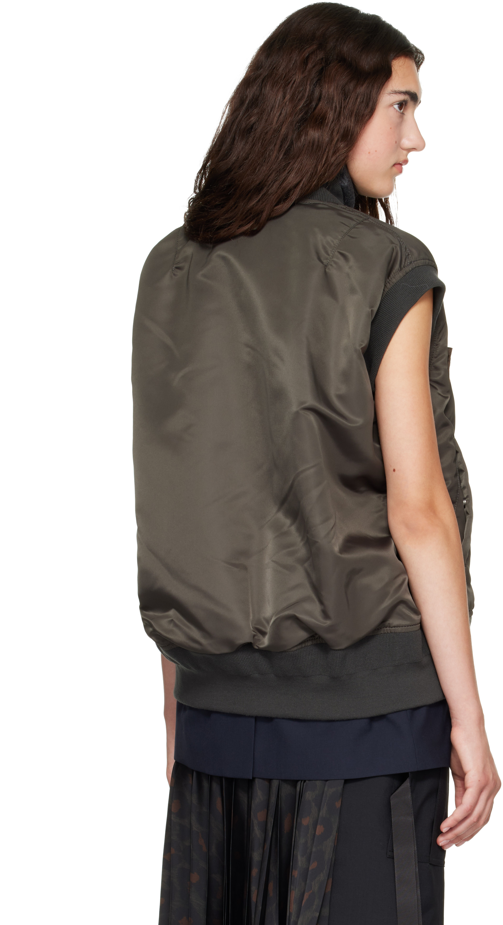 sacai: Green Nylon Twill x Suiting Vest | SSENSE