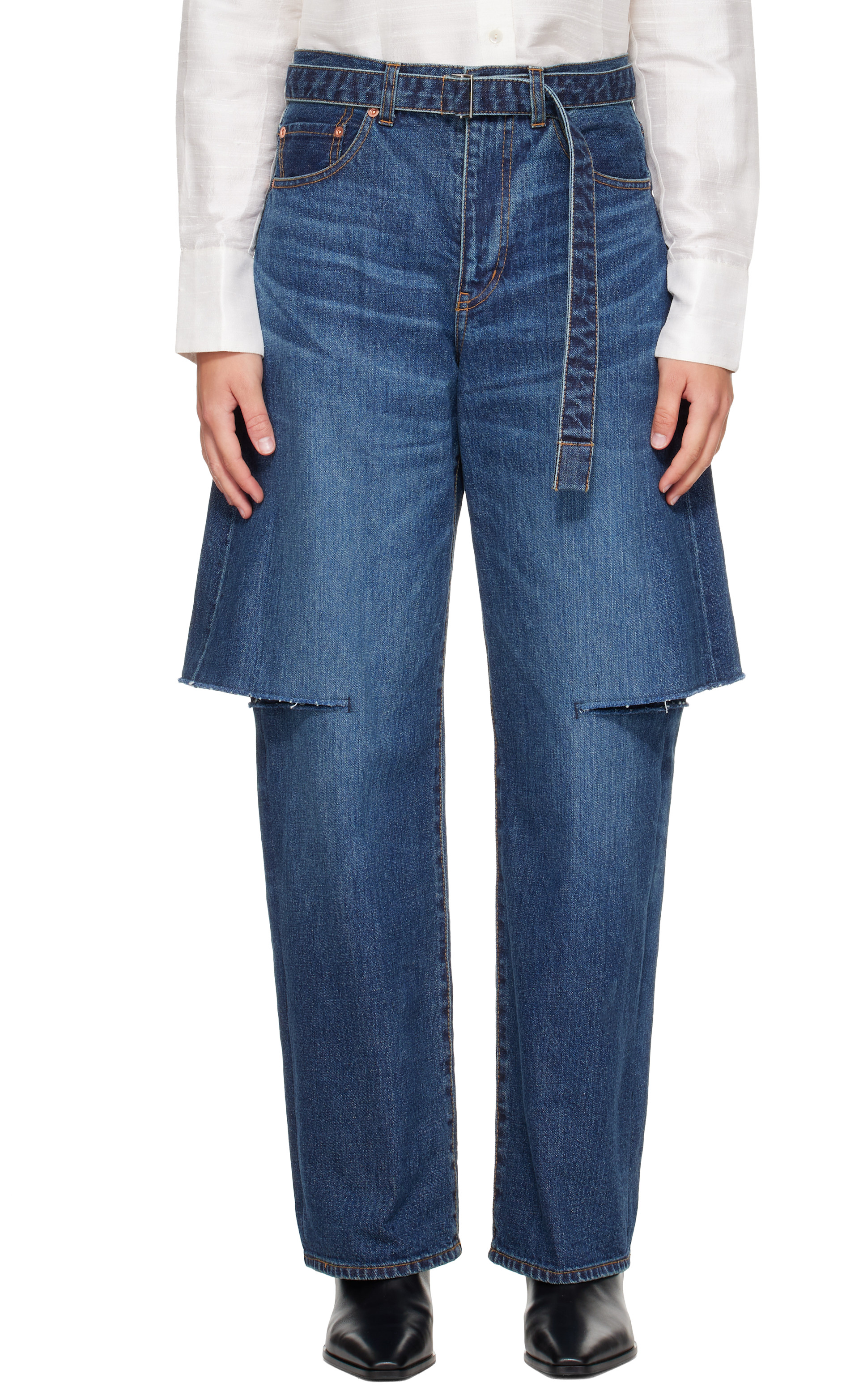 sacai: Blue Belted Jeans | SSENSE