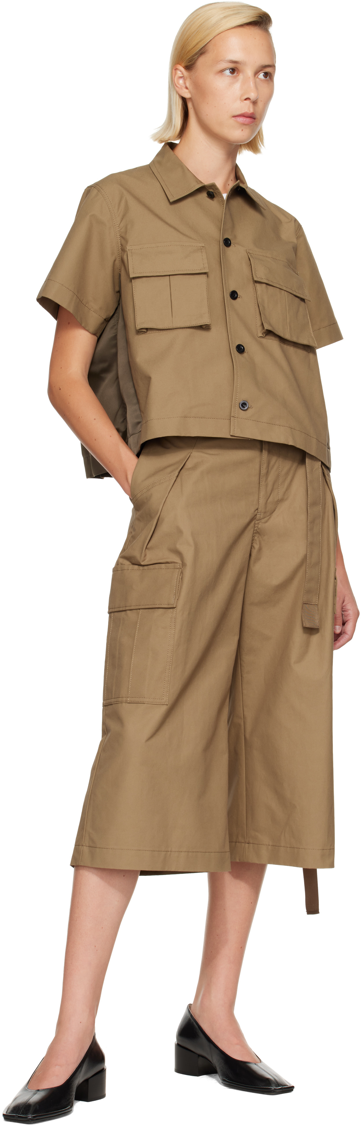 sacai - Short cargo kaki en coton