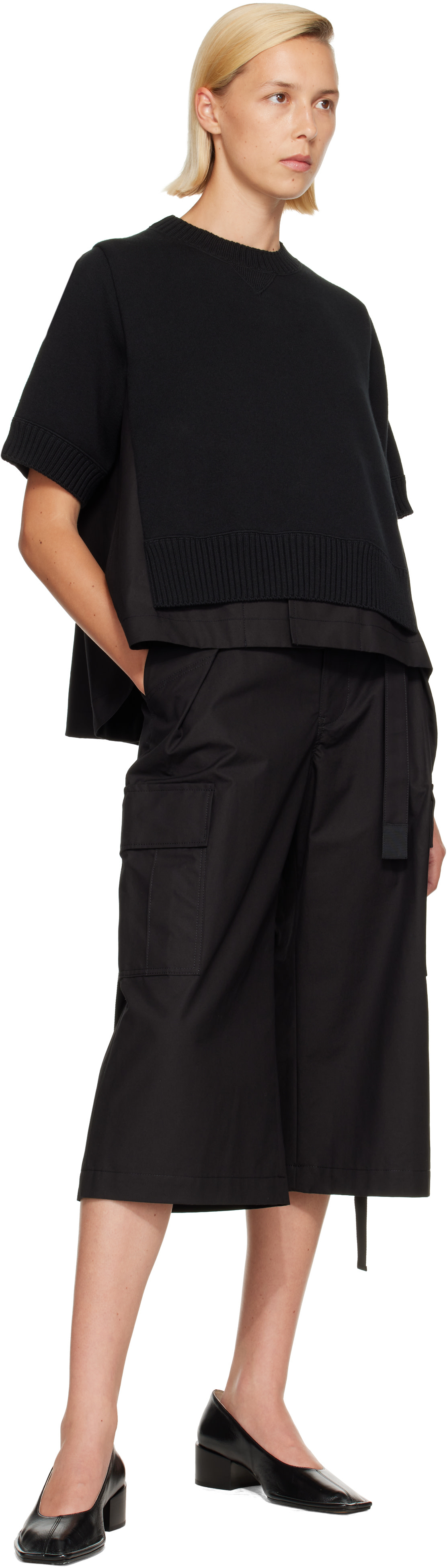 sacai - Short cargo noir en coton
