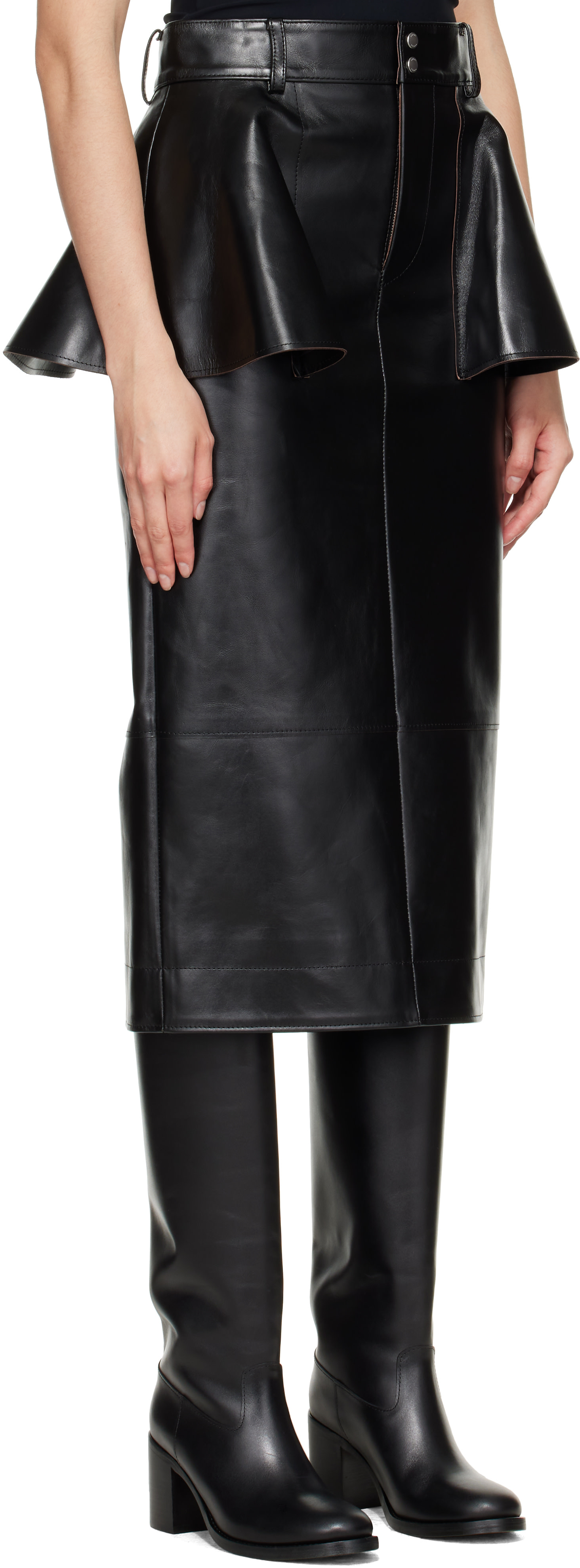 sacai - Jupe midi noire en cuir