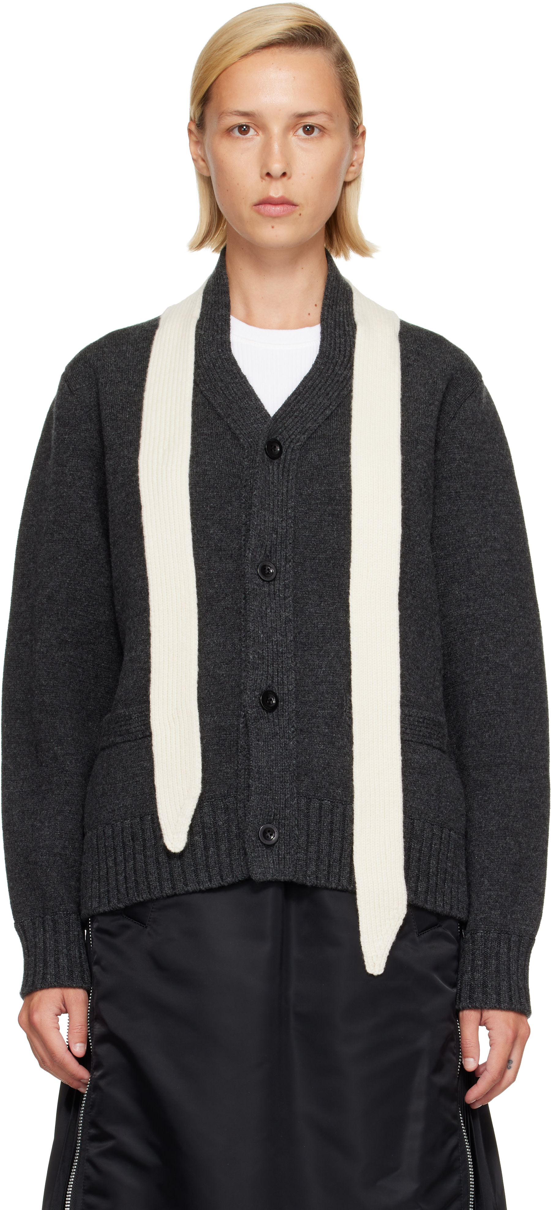 sacai Suiting Knit Cardigan　21AW ドッキング sacai: Gray Wool Knit Cardigan | SSENSE