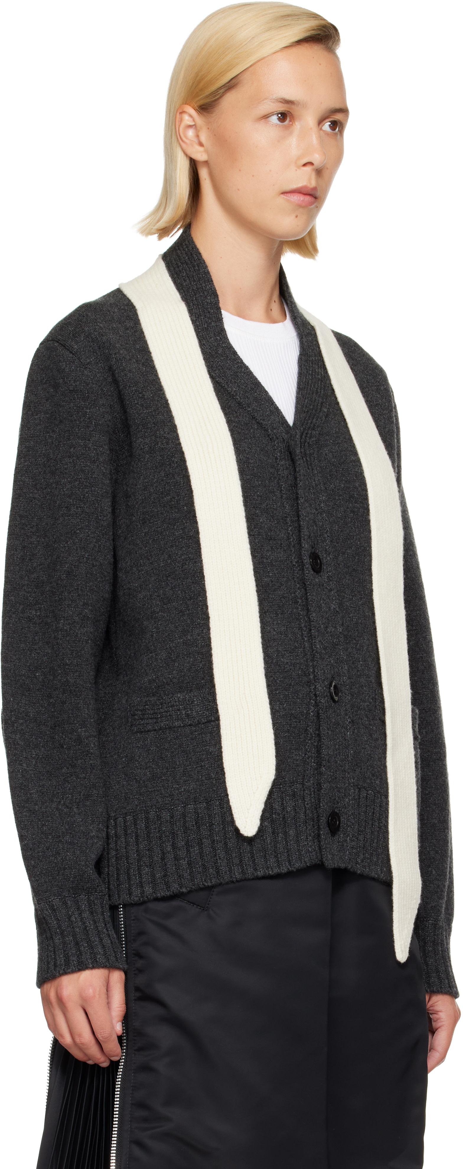 sacai: Gray Wool Knit Cardigan | SSENSE