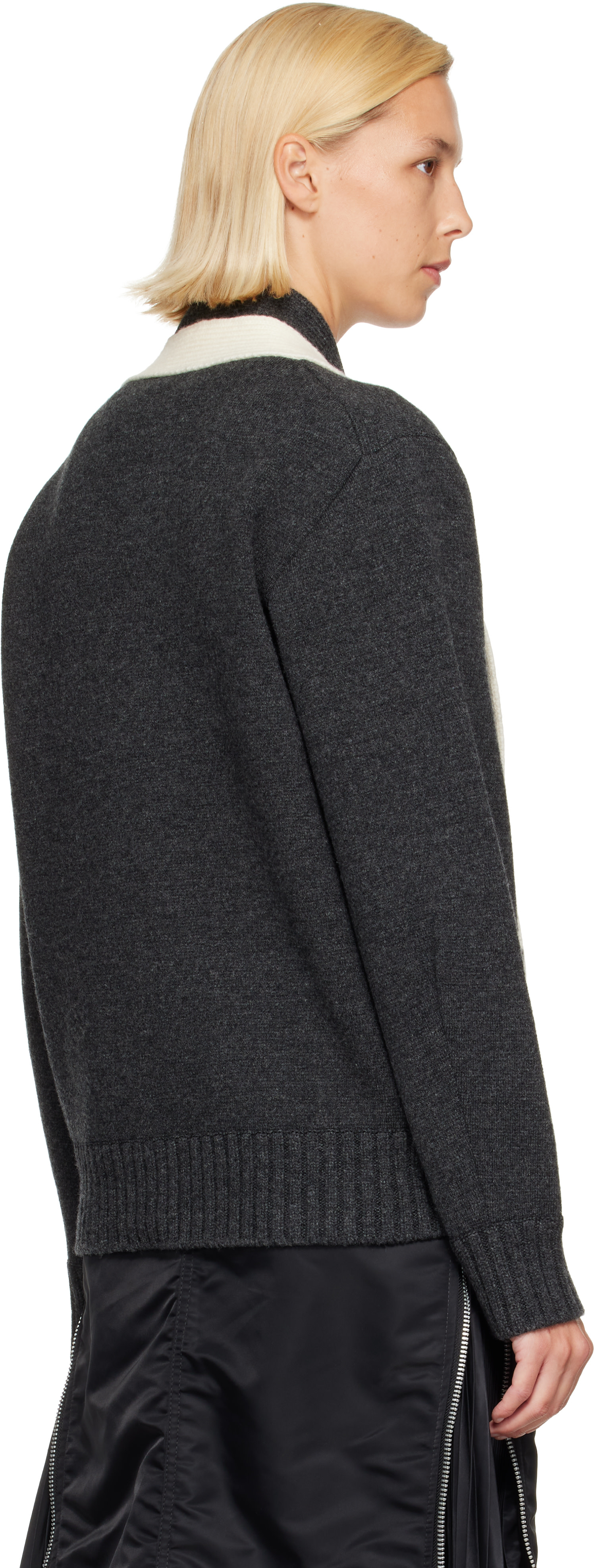 sacai: Gray Wool Knit Cardigan | SSENSE