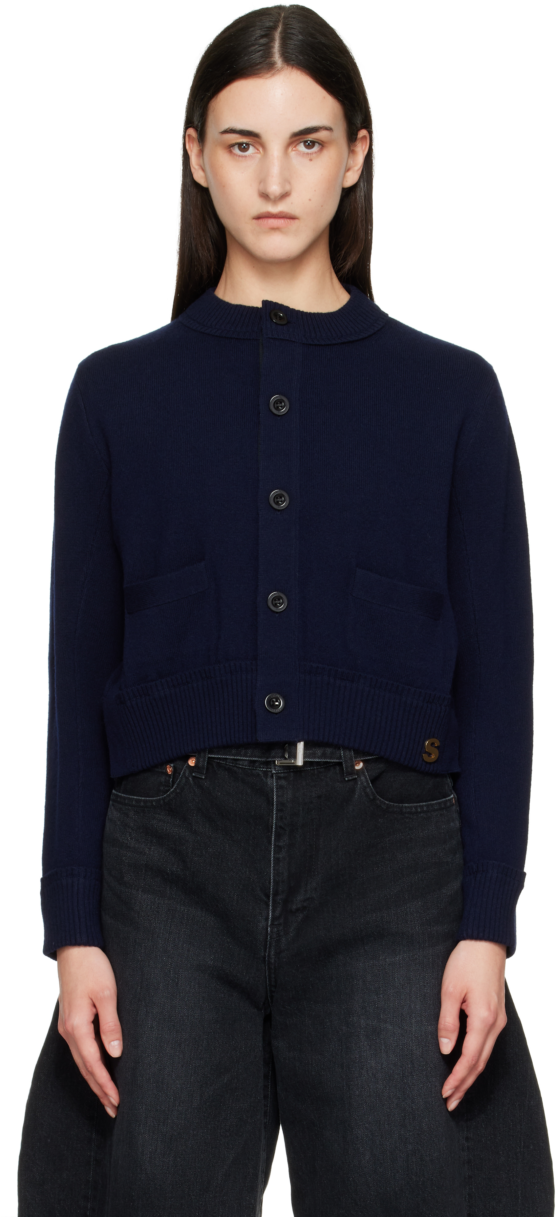 sacai: ネイビー Wool Knit カーディガン | SSENSE 日本