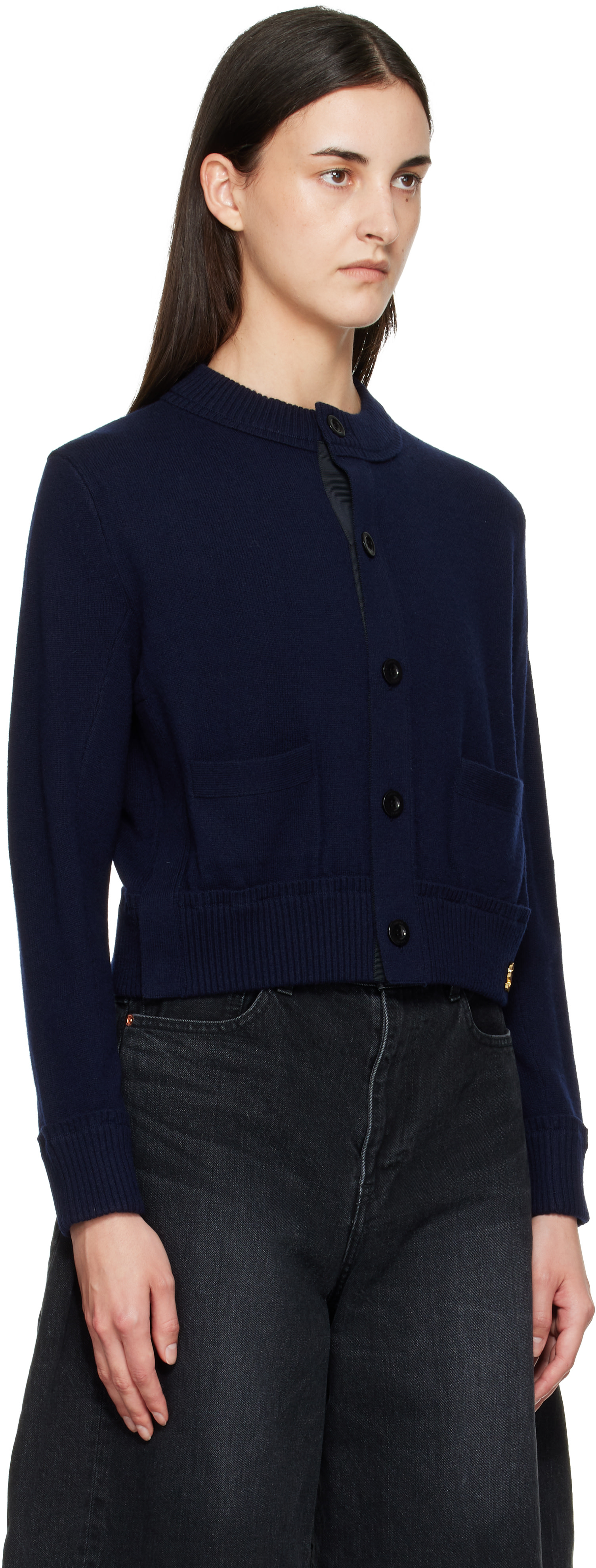 sacai: ネイビー Wool Knit カーディガン | SSENSE 日本