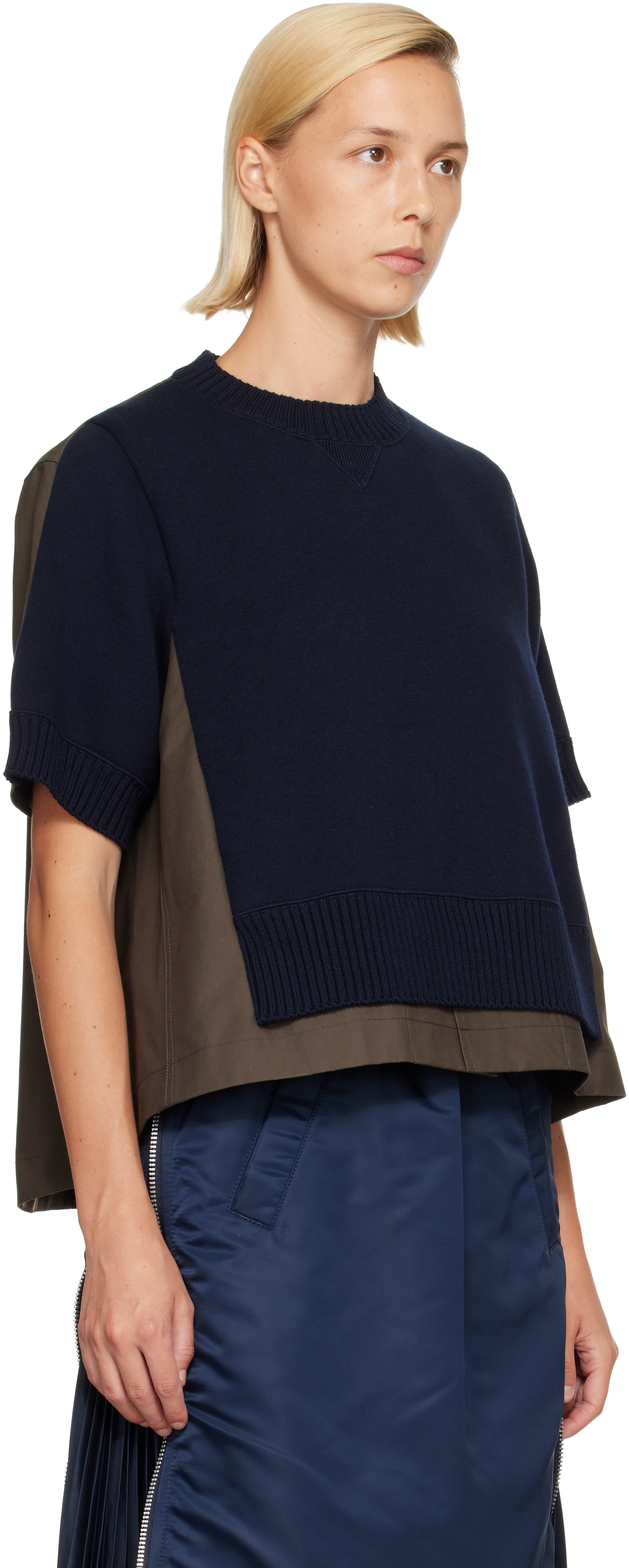 sacai - Pull vert en tricot de coton et cachemire